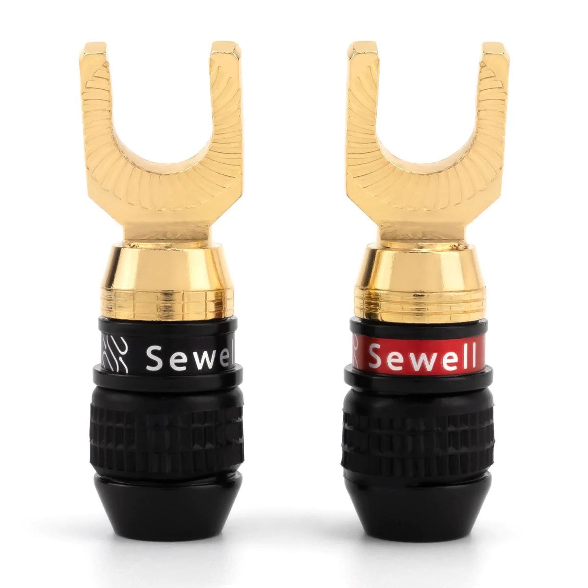 Sewell Deadbolt Gold Plated Compression 30 Degree Spade Plugs Box of 6 Pairs (6 Red & 6 Black)