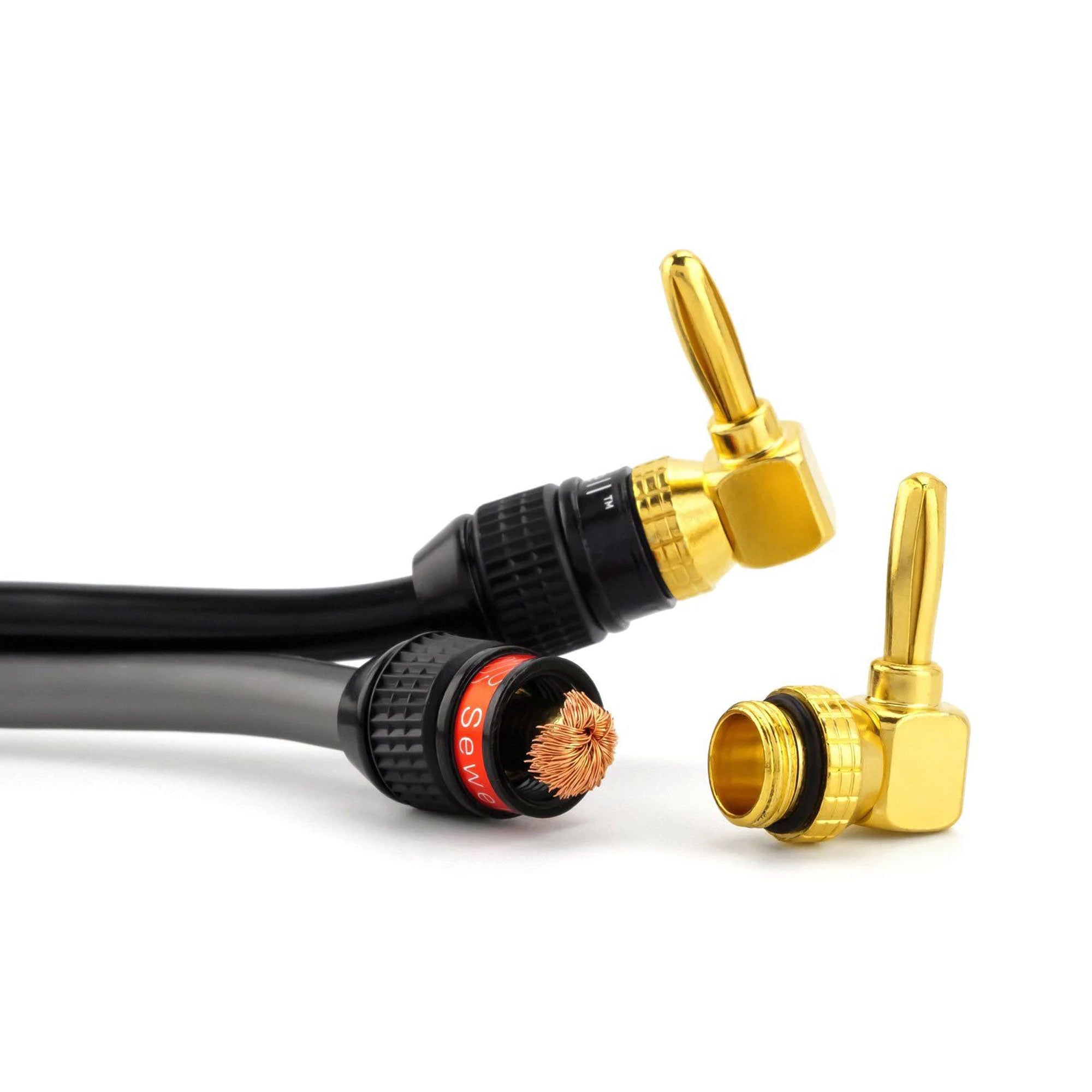 Sewell Deadbolt Gold Plated Right Angle Compression Banana Plugs (1 Red & 1 Black)