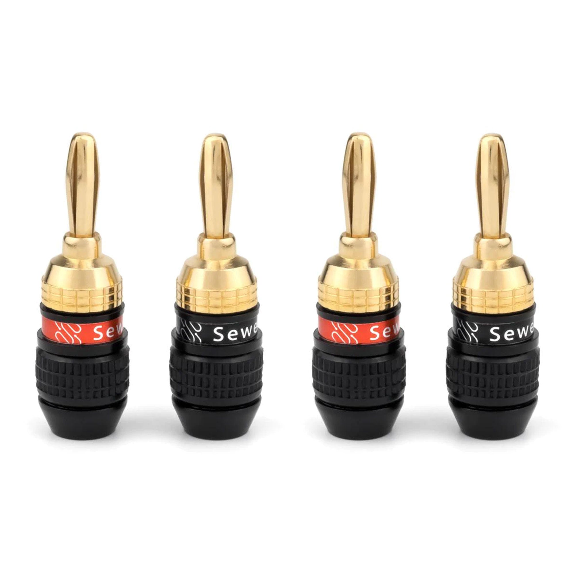 Sewell Deadbolt Gold Plated Compression Banana Plugs Bi-Wire Kit (2 Red & 2 Black)