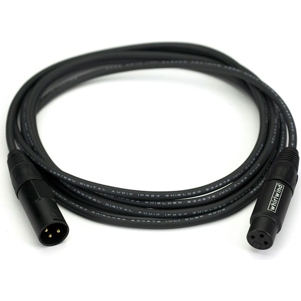 Whirlwind DKF100BK Black AES/EBU Gold XLR Male to Female Cable Made with Belden 1800F (100')