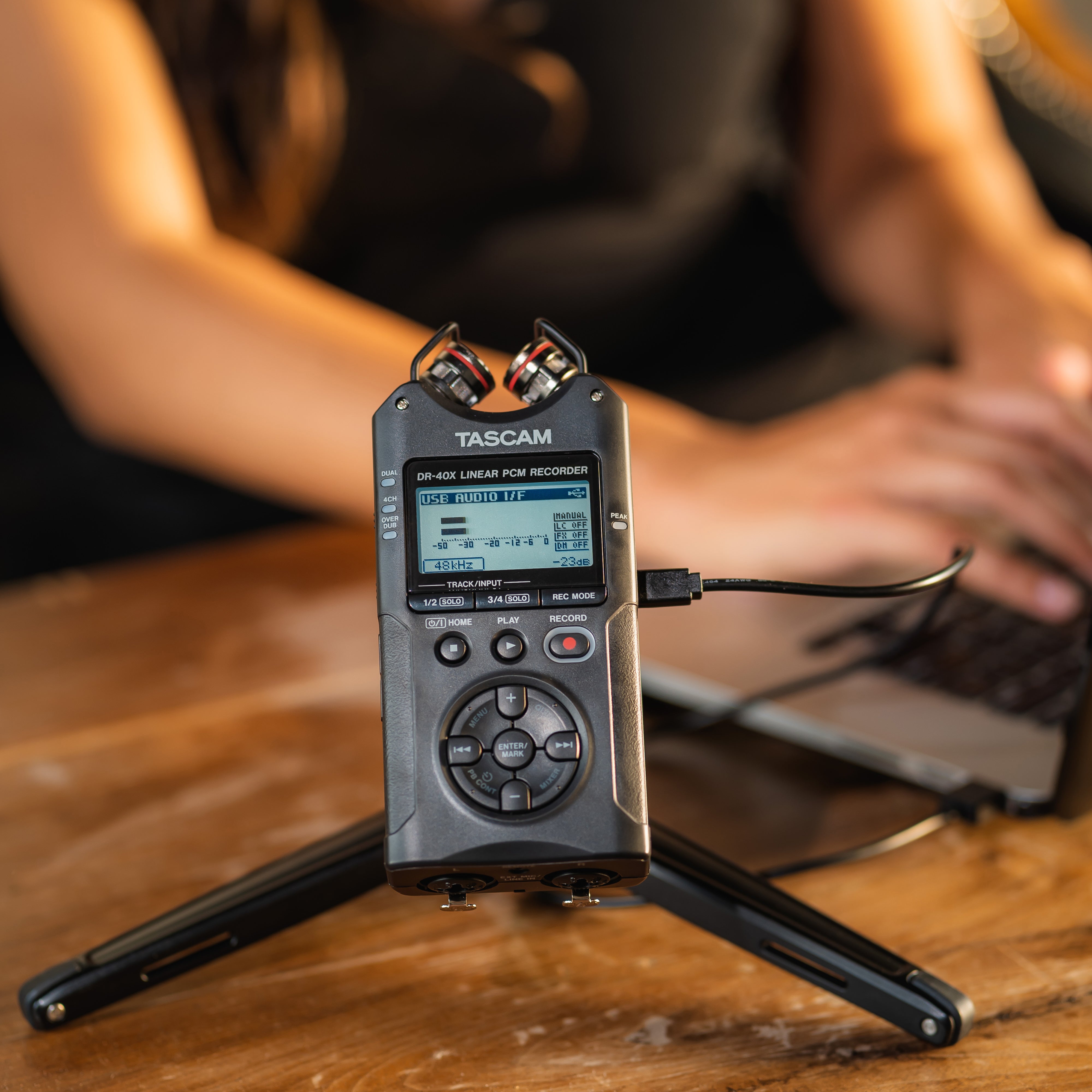 Tascam DR-40X 4-Channel / 4-Track Portable Audio Recorder with Adjustable Stereo Microphone