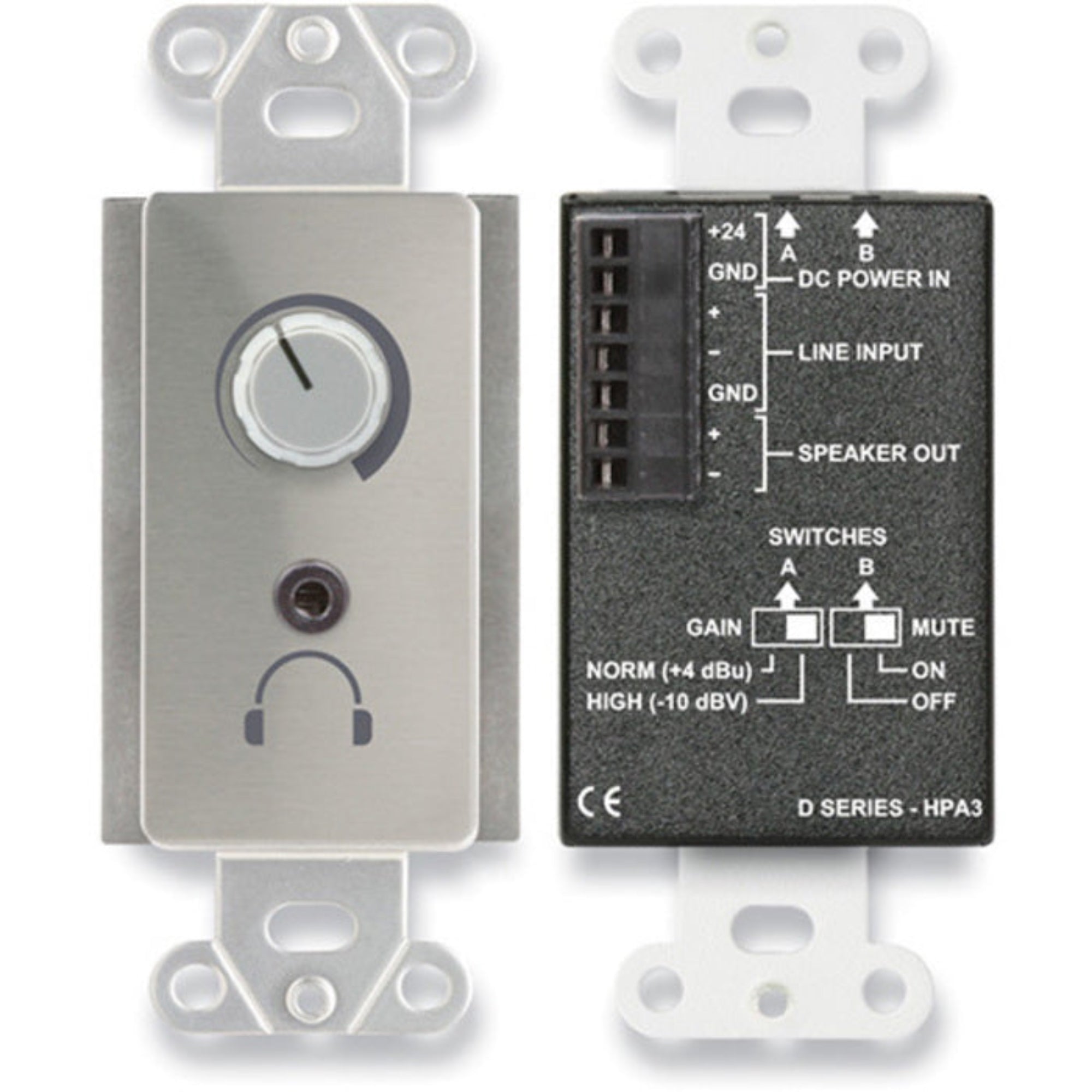 RDL DS-HPA3 3.5 Watt Audio Power & Headphone Amp on Decora Plate (Stainless Steel)