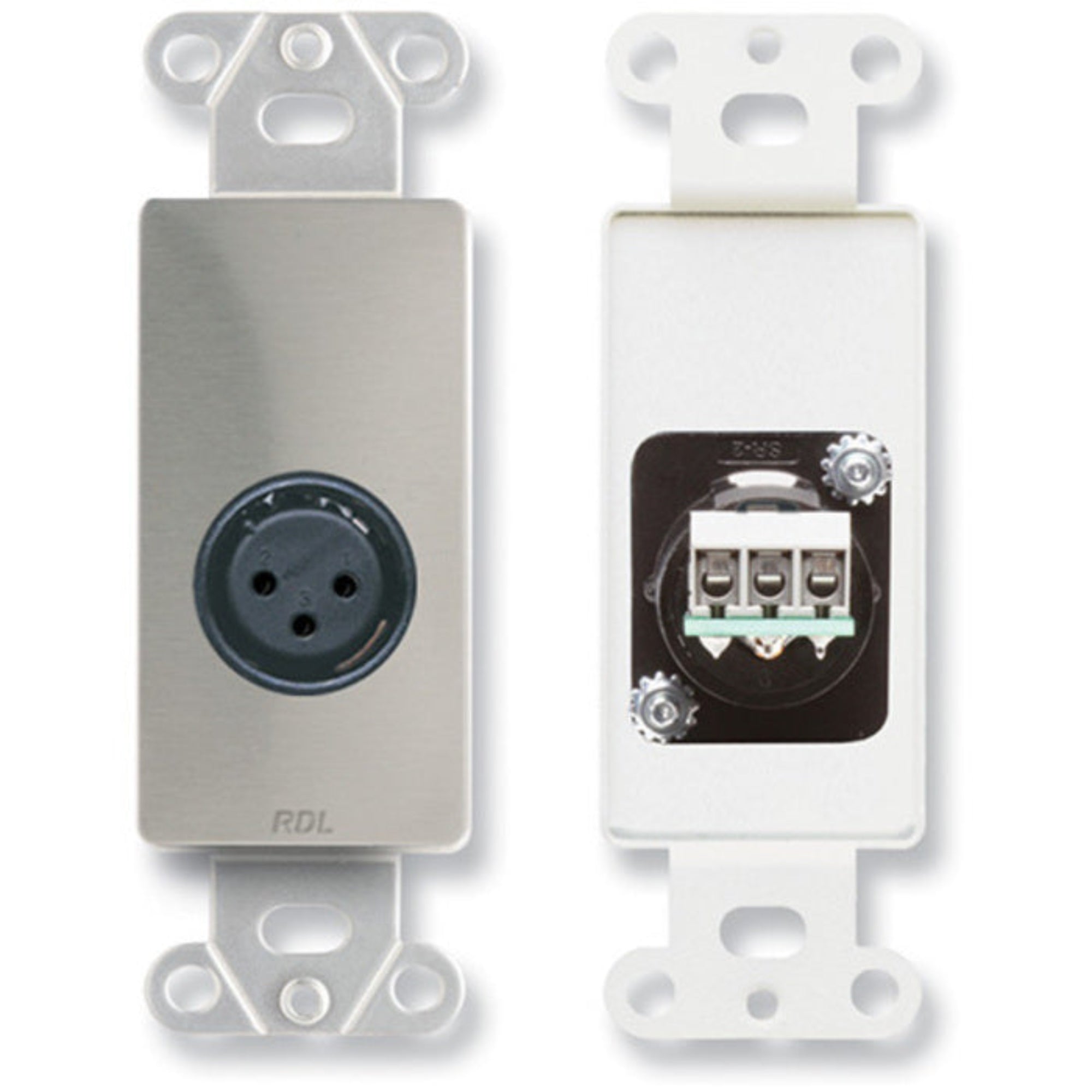 RDL DS-XLR3F XLR 3-Pin Female Jack on Decora Plate (Stainless Steel)