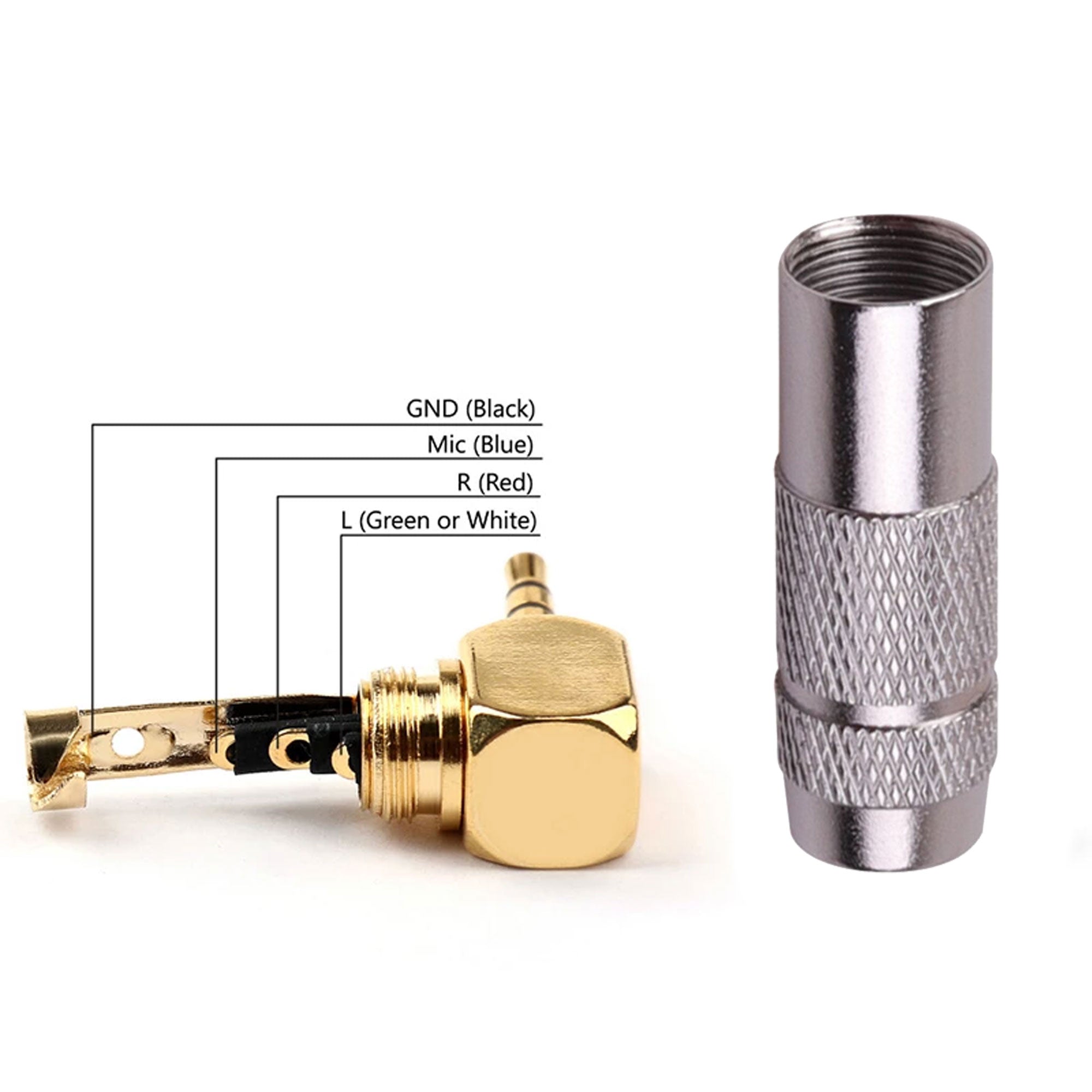 Performance Audio Gold Plated 3.5mm 4-Pole TRRS Male Headphone Connector (Silver, Right-Angle)