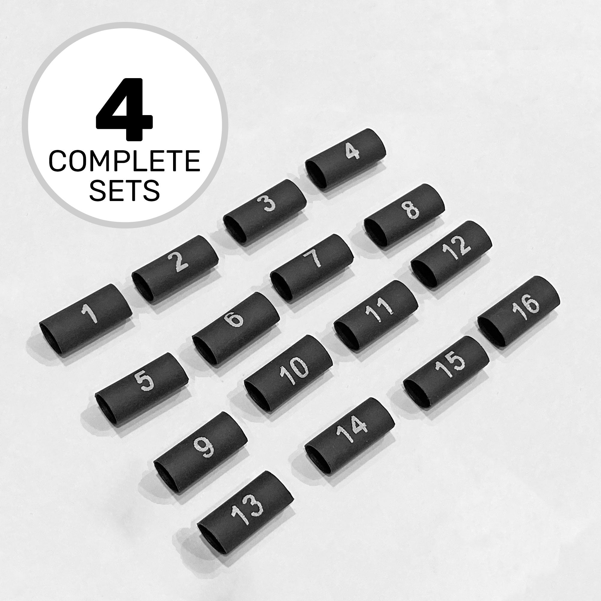 Performance Audio 2:1 3/16" Heat Shrink Numbered Snake Channels Wire Marker Set (1-16, Four of Each) Image 1