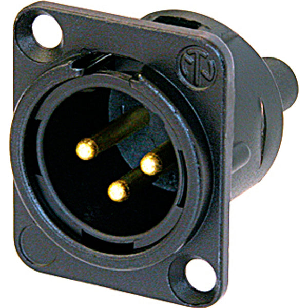 Neutrik NC3MD-S-1-B Male 3-Pin XLR Chassis Connector with Screw Terminals (Black/Gold)