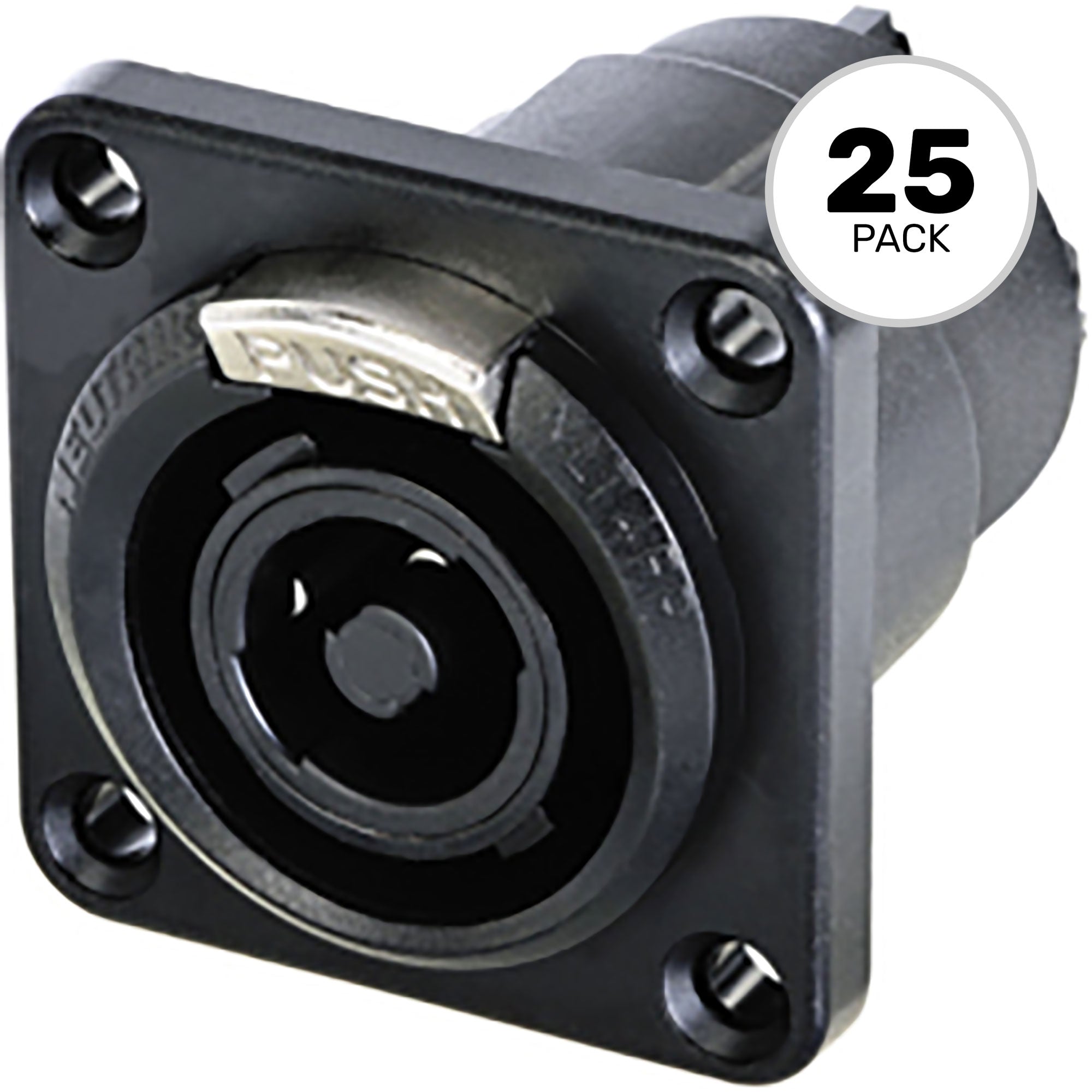 Neutrik NLT4FPXX-BAG 4-Pole Female speakON Panel Mount Chassis Connector (Black/Silver, Box of 25)