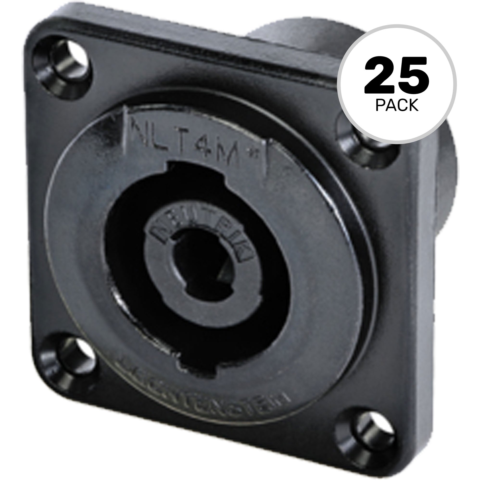 Neutrik NLT4MPXX-BAG 4-Pole Male speakON Panel Mount Chassis Connector (Black/Silver, Box of 25)
