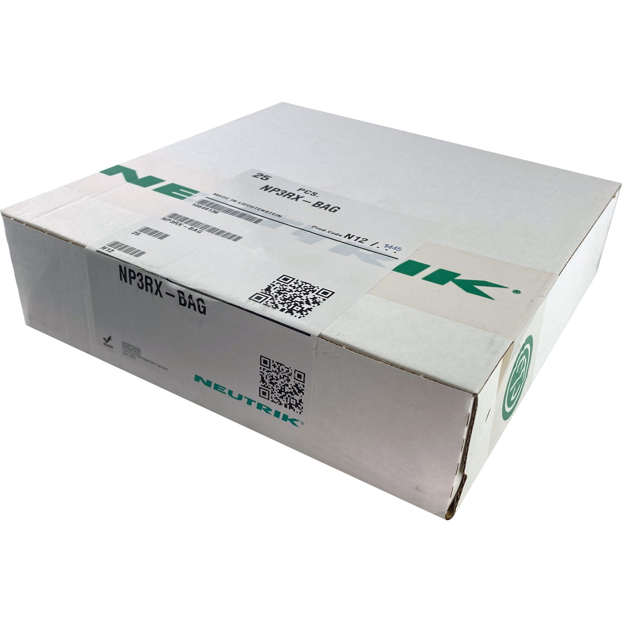 Neutrik NP3RX-BAG Professional Right-Angle 1/4" TRS Stereo Phone Plug (Black/Silver, Box of 25)