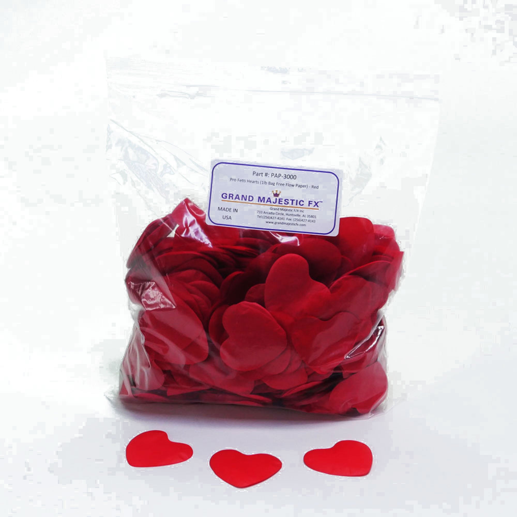 Grand Majestic FX Pro Fetti 1lb Bag of 2in Free Flow Hearts Confetti (Red)