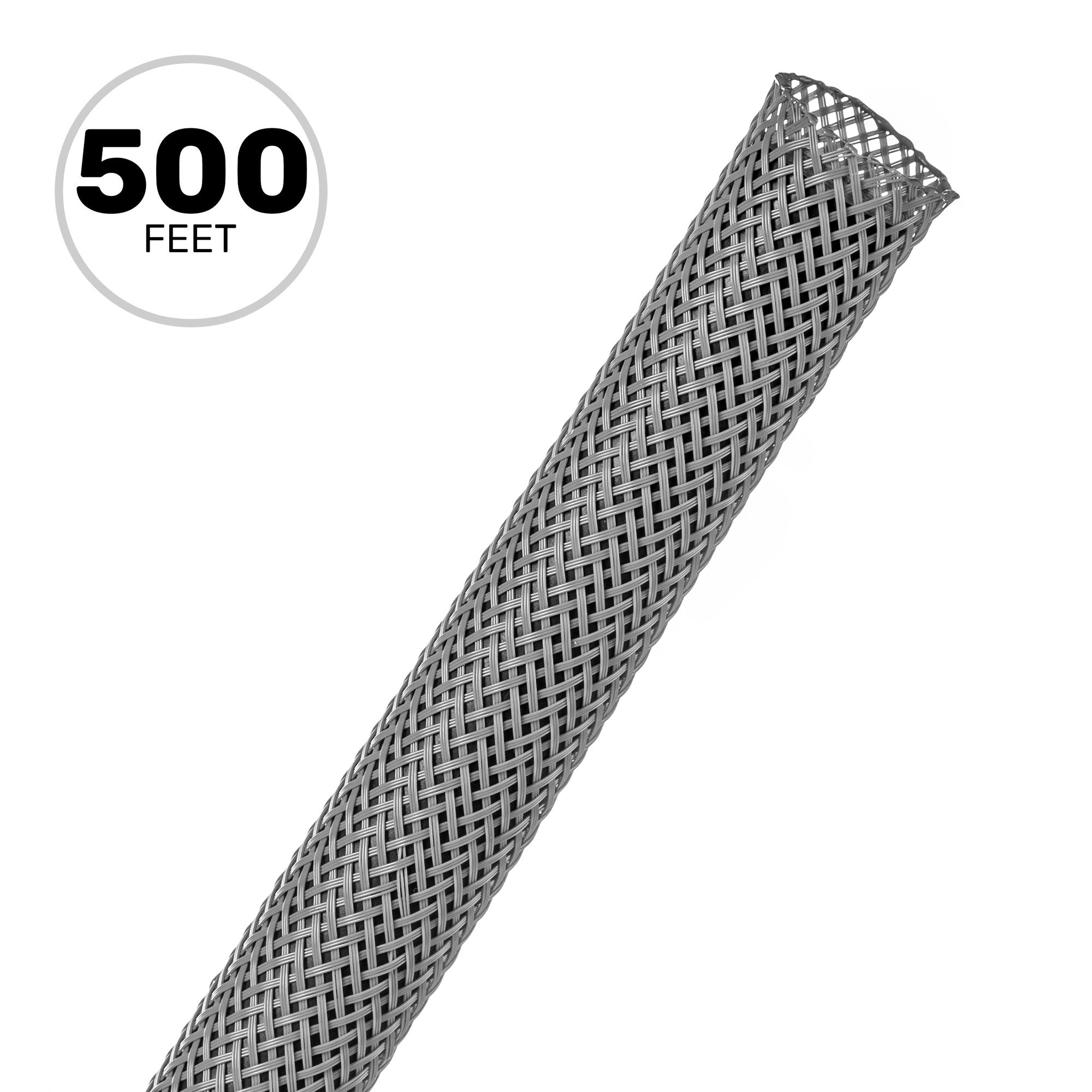 Techflex Flexo PET Expandable Braided Sleeving (1/2" Grey, 500' Spool)