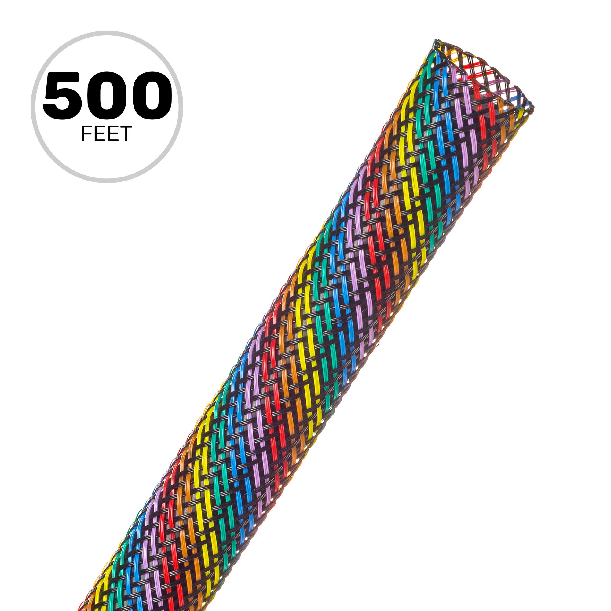 Techflex Flexo PET Expandable Braided Sleeving (1/2" Rainbow Black, 500' Spool)
