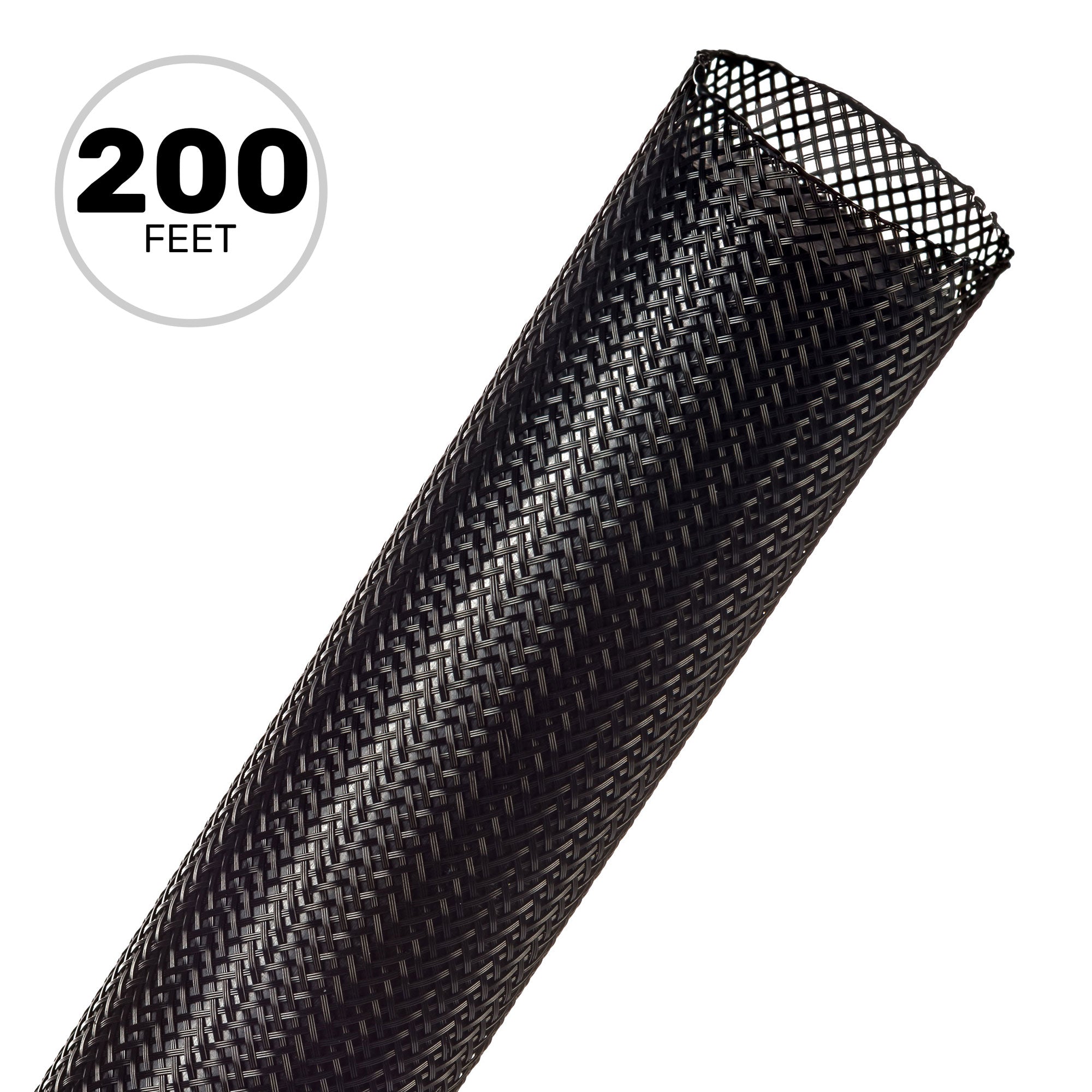 Techflex Flexo PET Expandable Braided Sleeving (1-1/4" Black, 200' Spool)