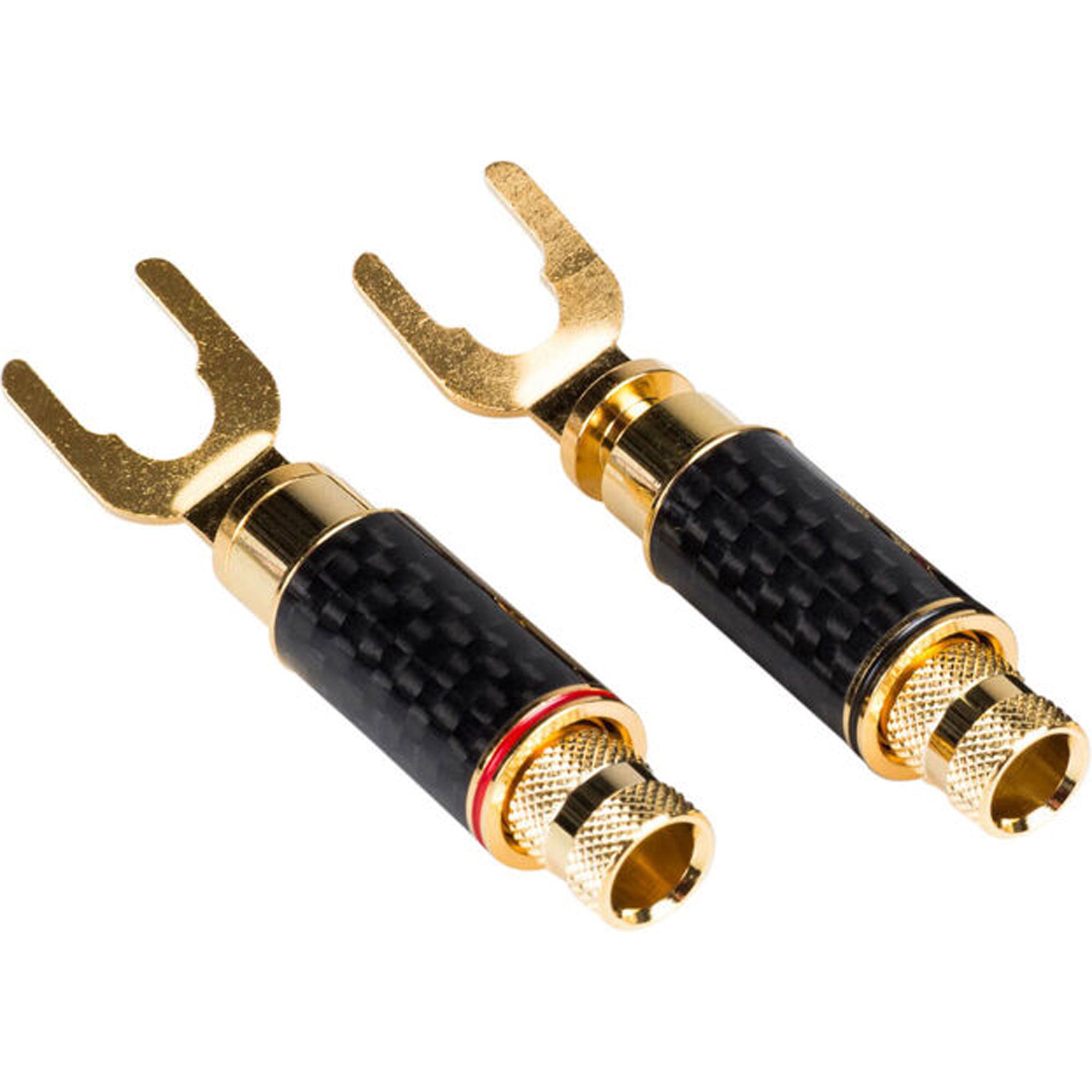 Performance Audio Spade Lug Terminals with Carbon Fiber Shell (1 Red & 1 Black)