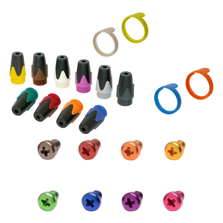 Accessories for 1/4" plugs, used for identification such as boots, rings and screws