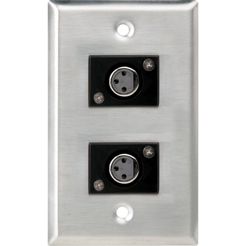 AtlasIED SG-XLR-F2 Single Gang Stainless Steel Plate with (2) Female 3 Pin XLR Connectors
