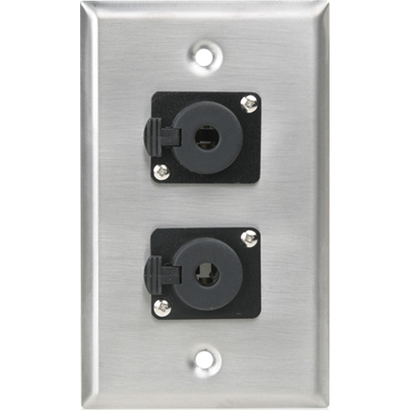 AtlasIED SG-QTRSL-F2 Single Gang Stainless Steel Plate with (2) Female Locking TRS Connectors