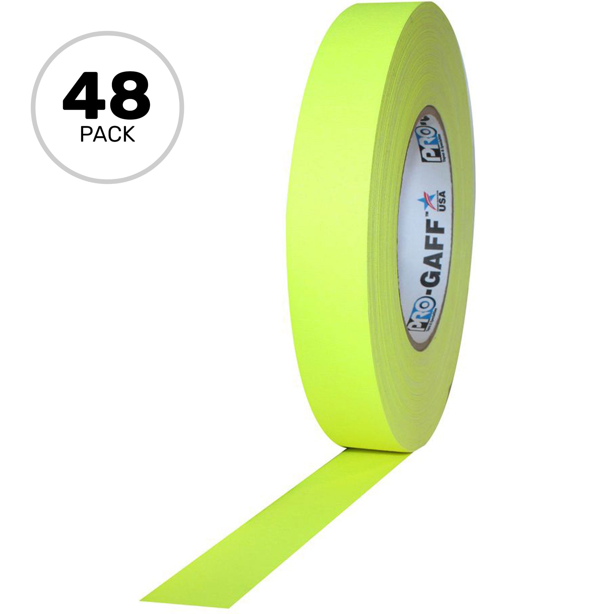 ProTapes Pro Gaff Premium Matte Cloth Gaffers Tape 1" x 50yds (Fluorescent Yellow, Case of 48)