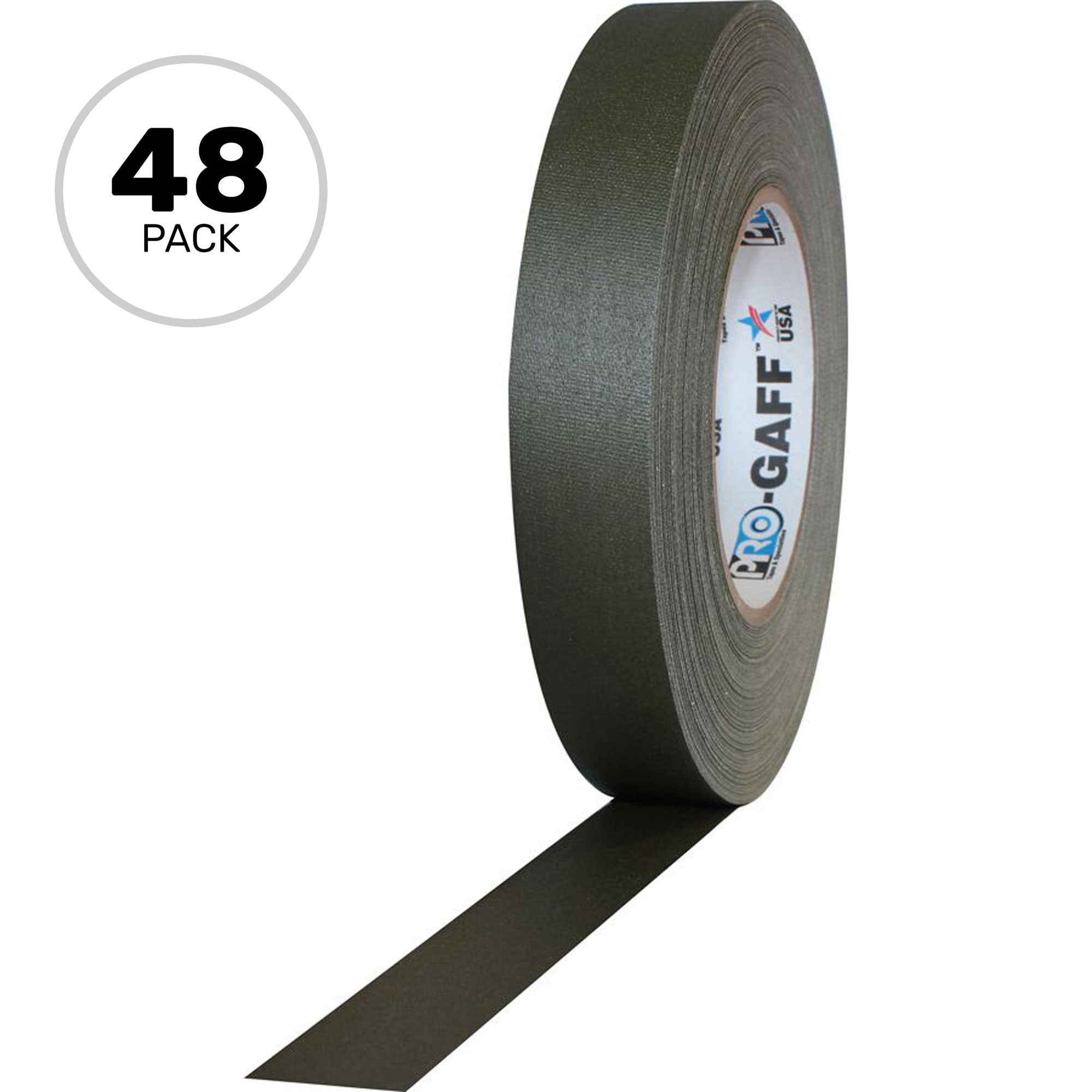 ProTapes Pro Gaff Premium Matte Cloth Gaffers Tape 1" x 55yds (Olive Drab OD Green, Case of 48)