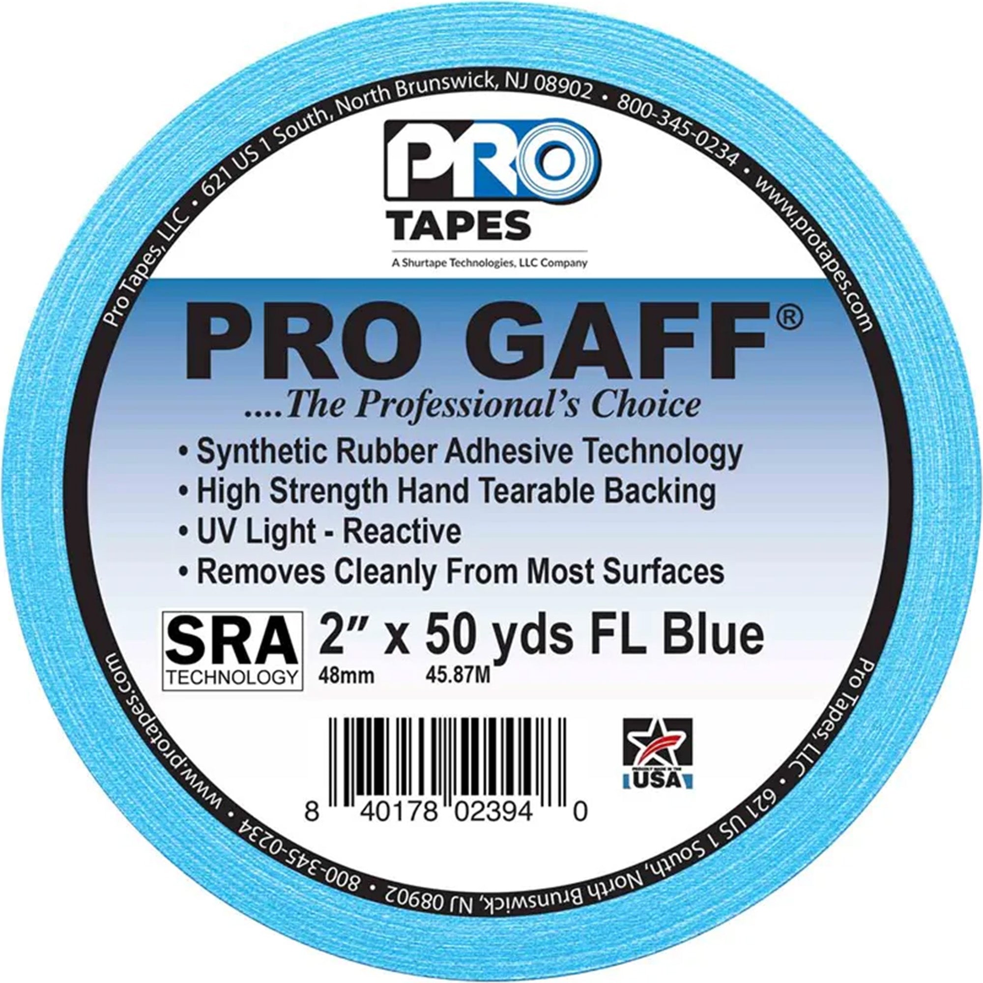 ProTapes Pro Gaff Premium Matte Cloth Gaffers Tape 2" x 50yds (Fluorescent Blue)
