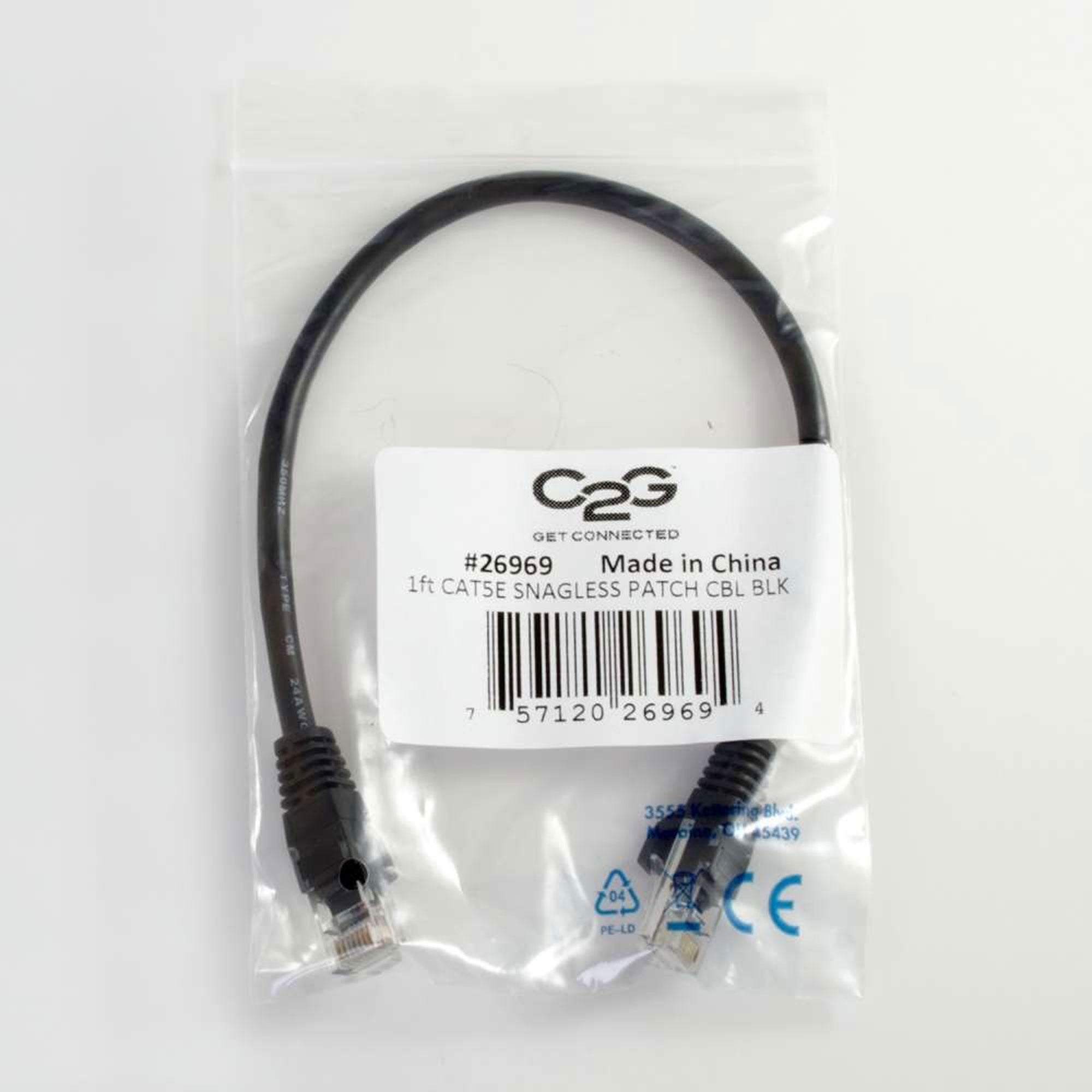 C2G Cat5e Snagless Unshielded (UTP) Ethernet Network Patch Cable - Black (1')