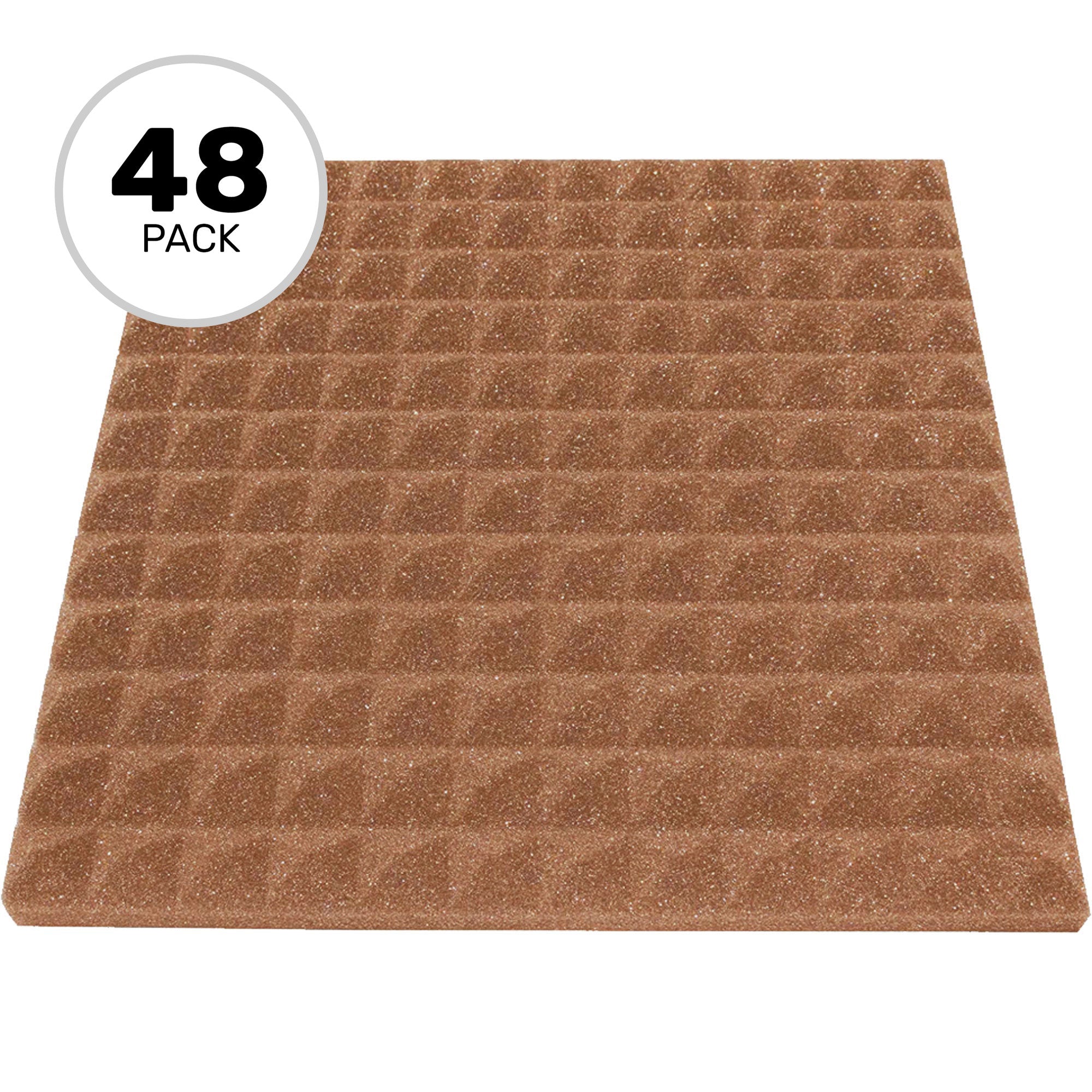Performance Audio 12" x 12" x 1" Pyramid Acoustic Foam Tile (Brown, 48 Pack)