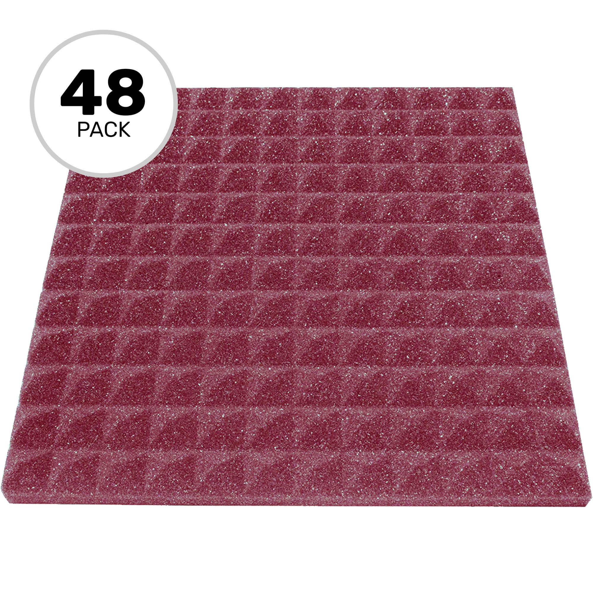 Performance Audio 12" x 12" x 1" Pyramid Acoustic Foam Tile (Burgundy, 48 Pack)