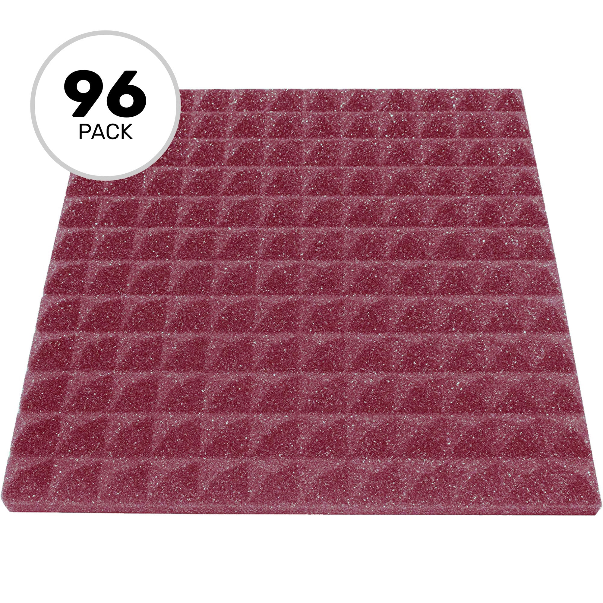 Performance Audio 12" x 12" x 1" Pyramid Acoustic Foam Tile (Burgundy, 96 Pack)