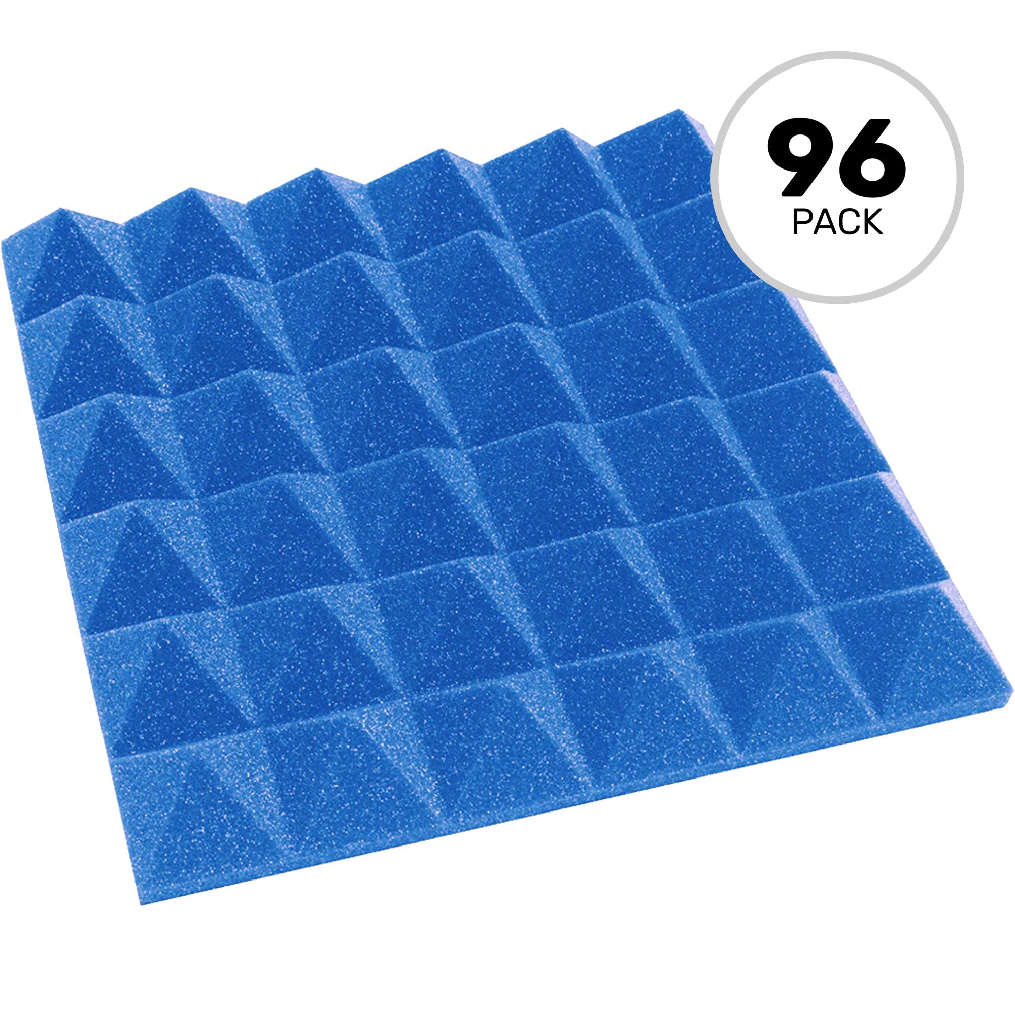 Performance Audio 12" x 12" x 2" Pyramid Acoustic Foam Tile (Blue, 96 Pack)