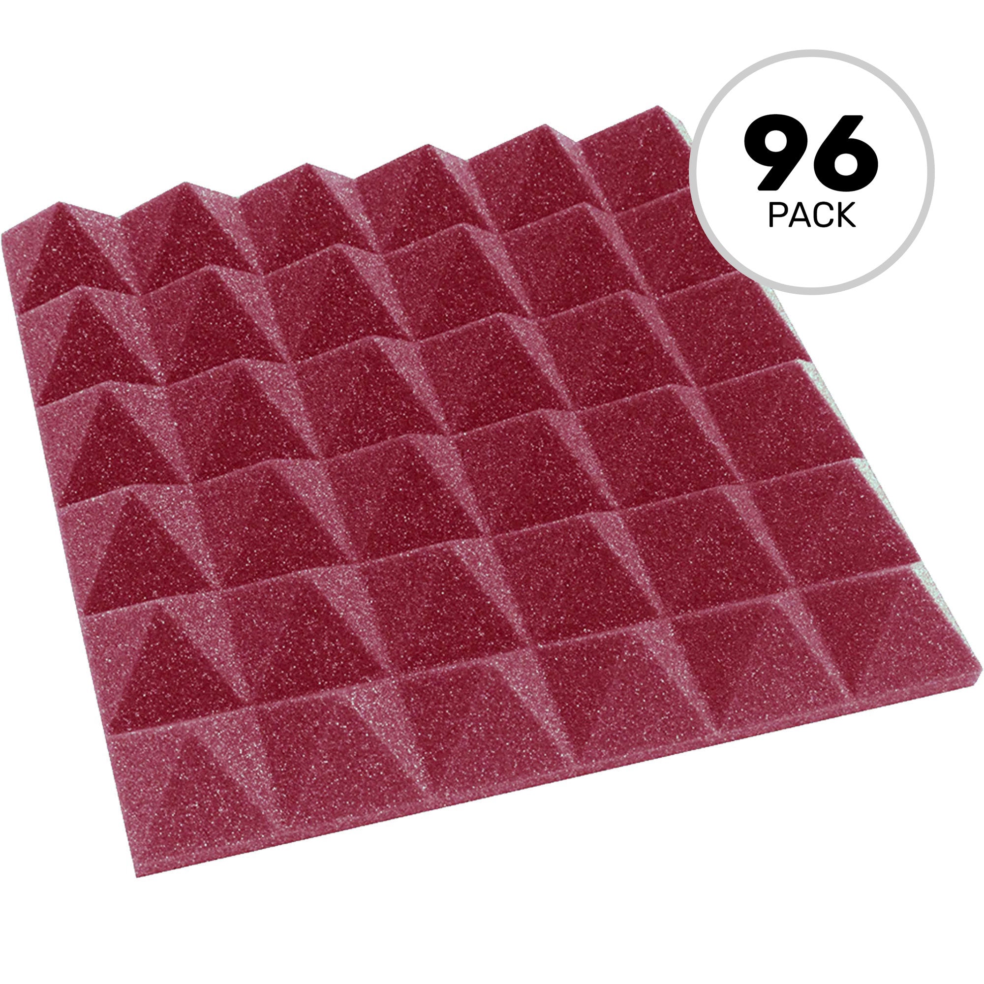 Performance Audio 12" x 12" x 2" Pyramid Acoustic Foam Tile (Burgundy, 96 Pack)