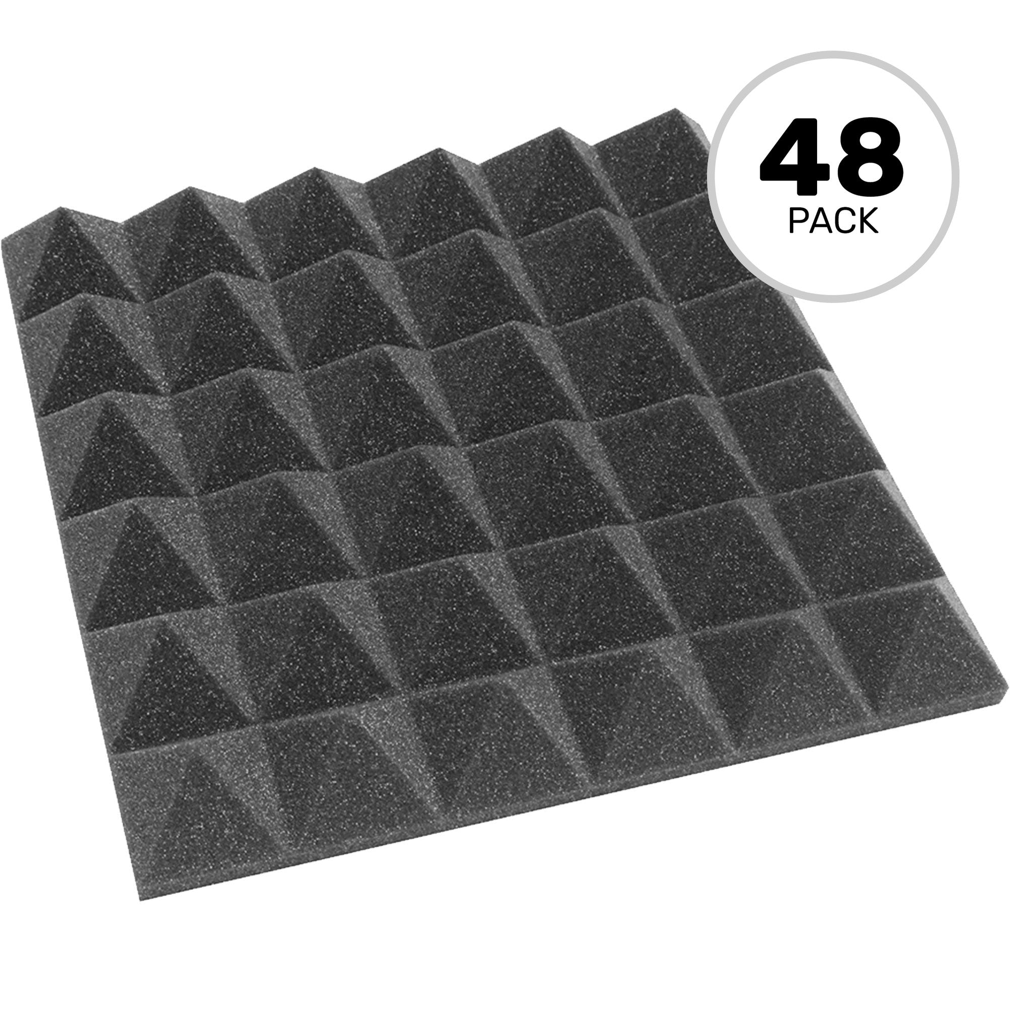 Performance Audio 12" x 12" x 2" Pyramid Acoustic Foam Tile (Charcoal, 48 Pack)