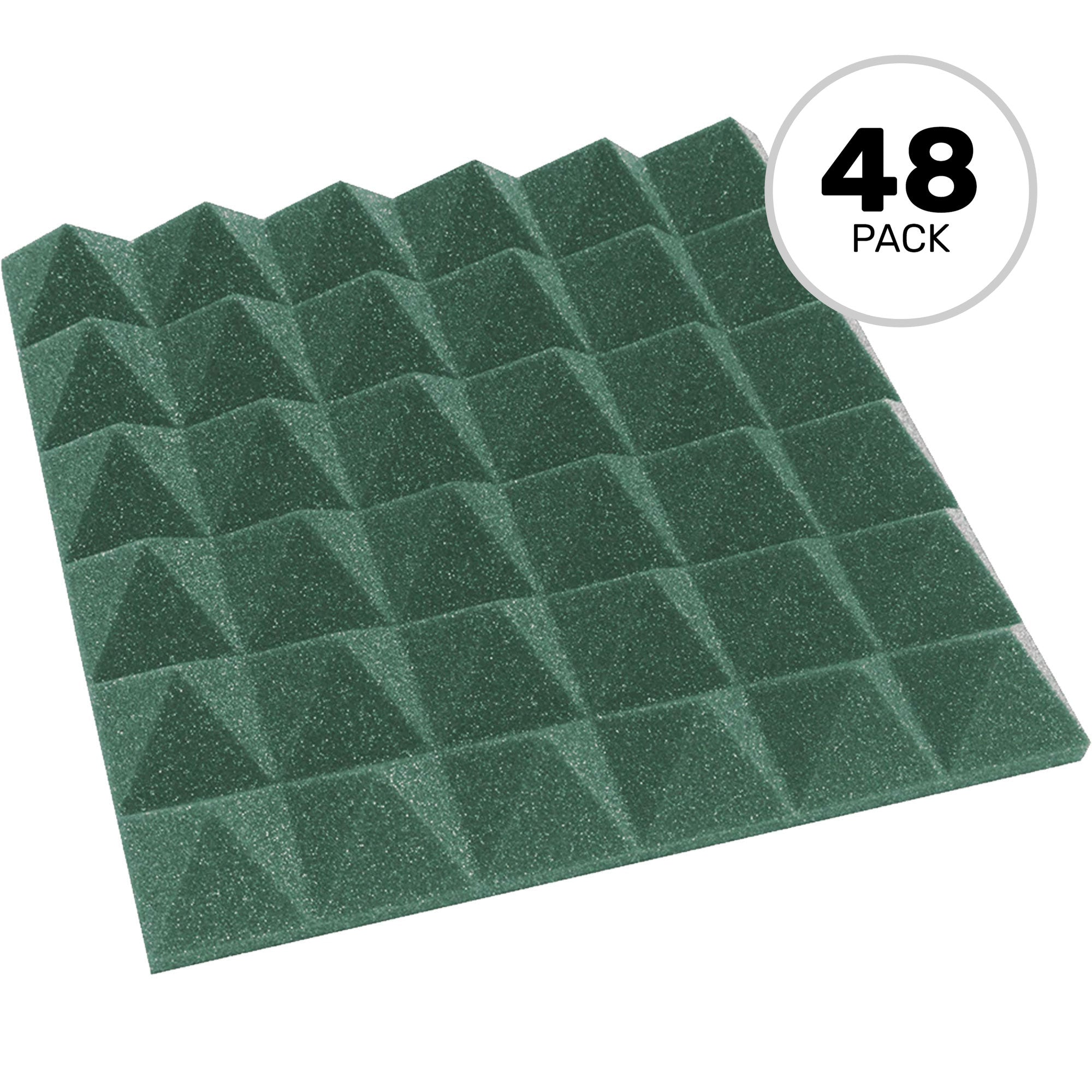 Performance Audio 12" x 12" x 2" Pyramid Acoustic Foam Tile (Forest Green, 48 Pack)