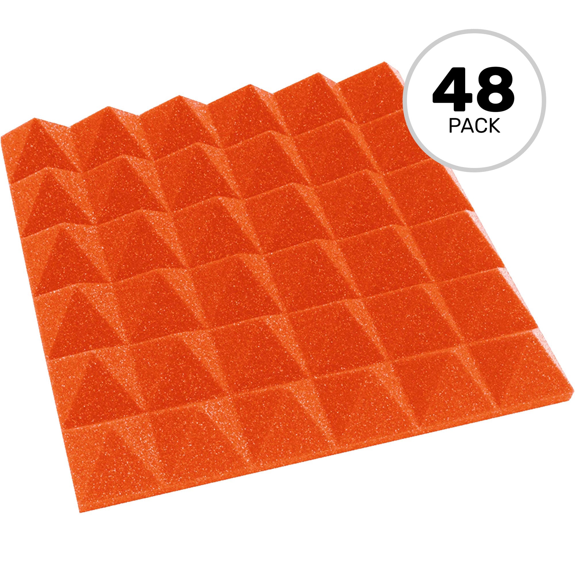 Performance Audio 12" x 12" x 2" Pyramid Acoustic Foam Tile (Orange, 48 Pack)