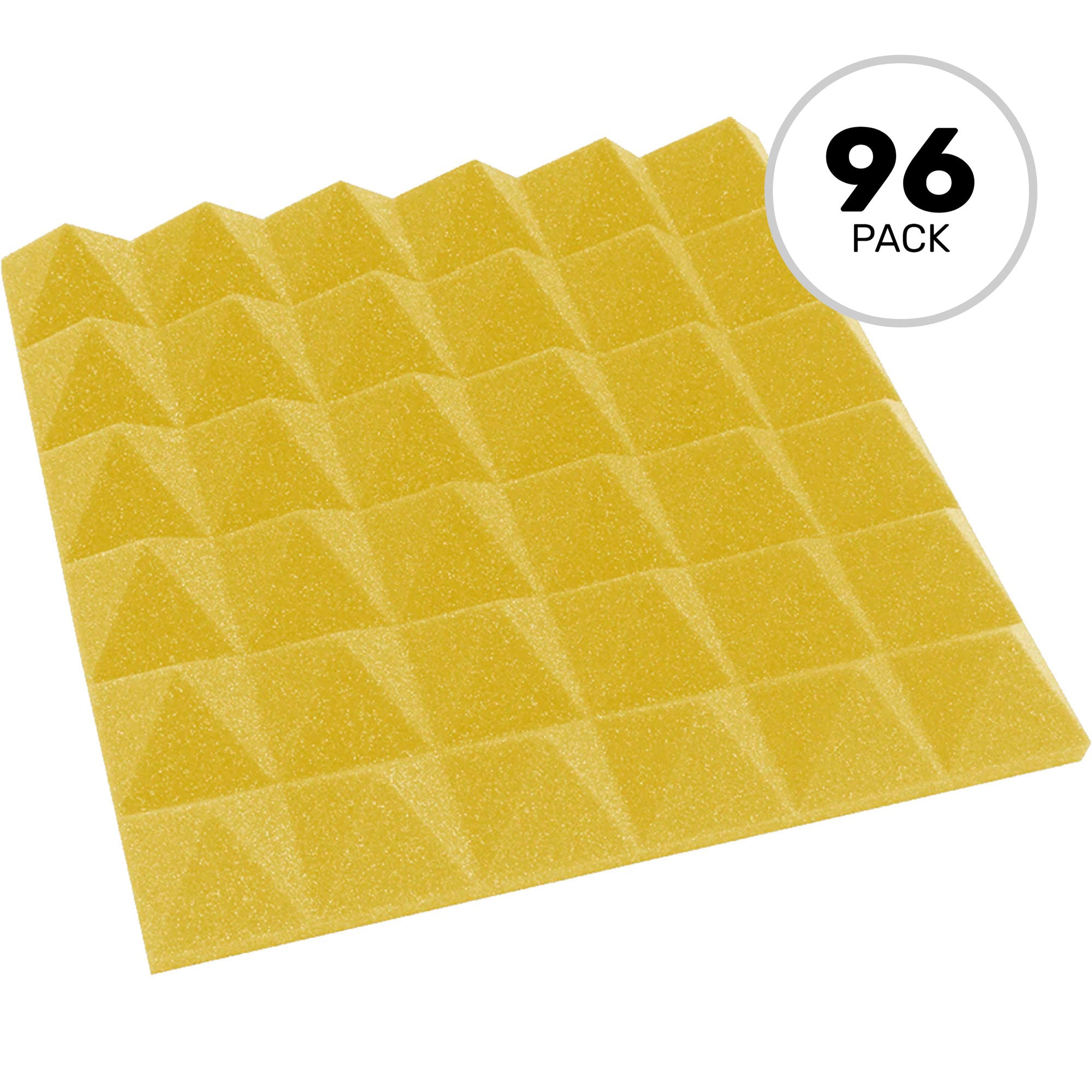Performance Audio 12" x 12" x 2" Pyramid Acoustic Foam Tile (Yellow, 96 Pack)
