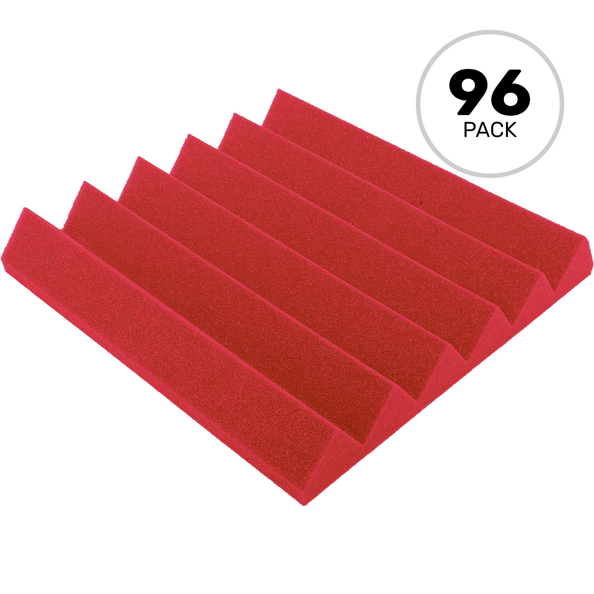 Performance Audio 12" x 12" x 2" Wedge Acoustic Foam Tile (Red, 96 Pack)