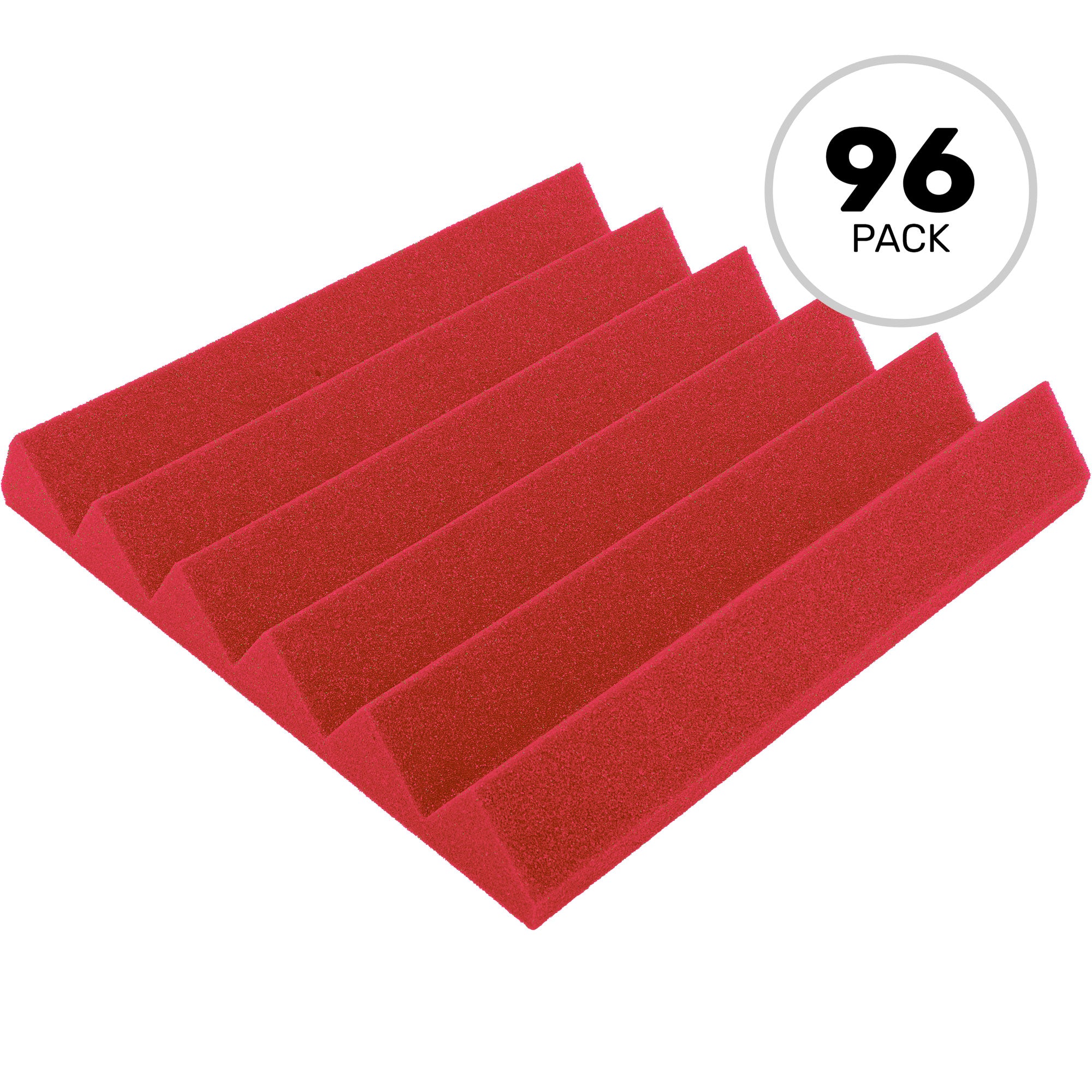 Performance Audio 12" x 12" x 2" Wedge Acoustic Foam Tile (Red, 96 Pack)