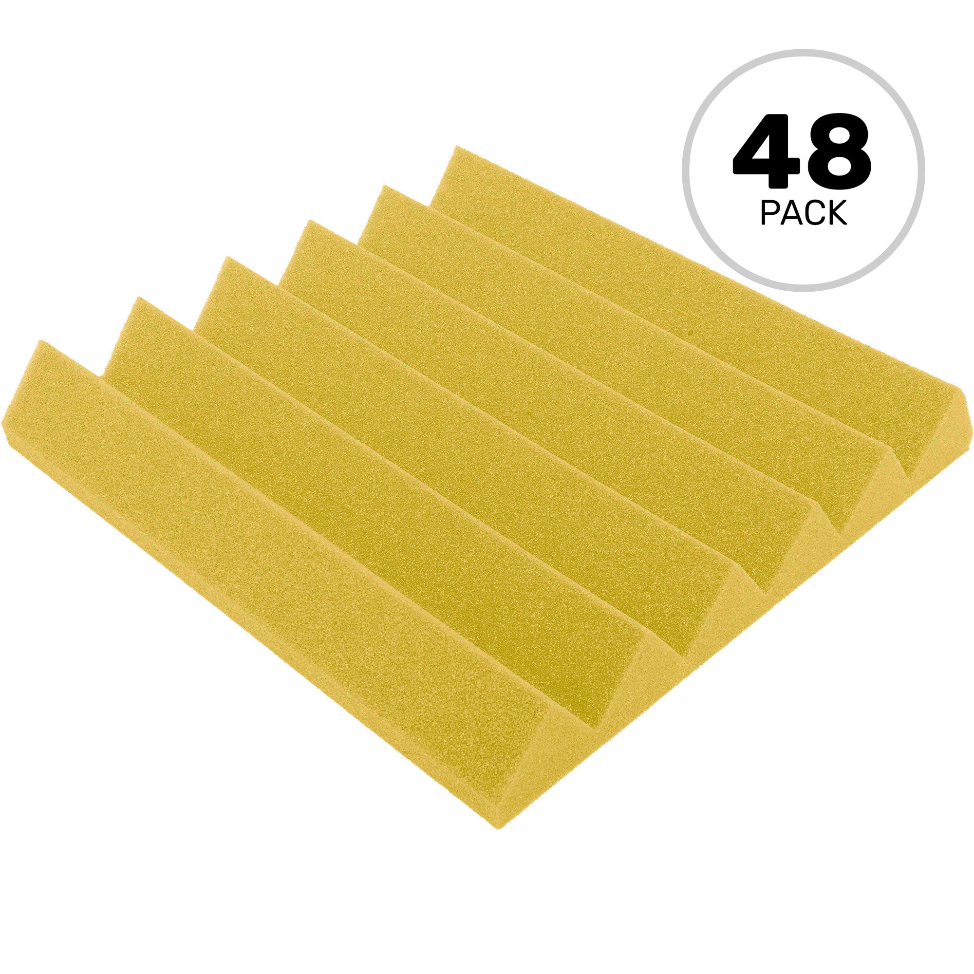 Performance Audio 12" x 12" x 2" Wedge Acoustic Foam Tile (Yellow, 48 Pack)