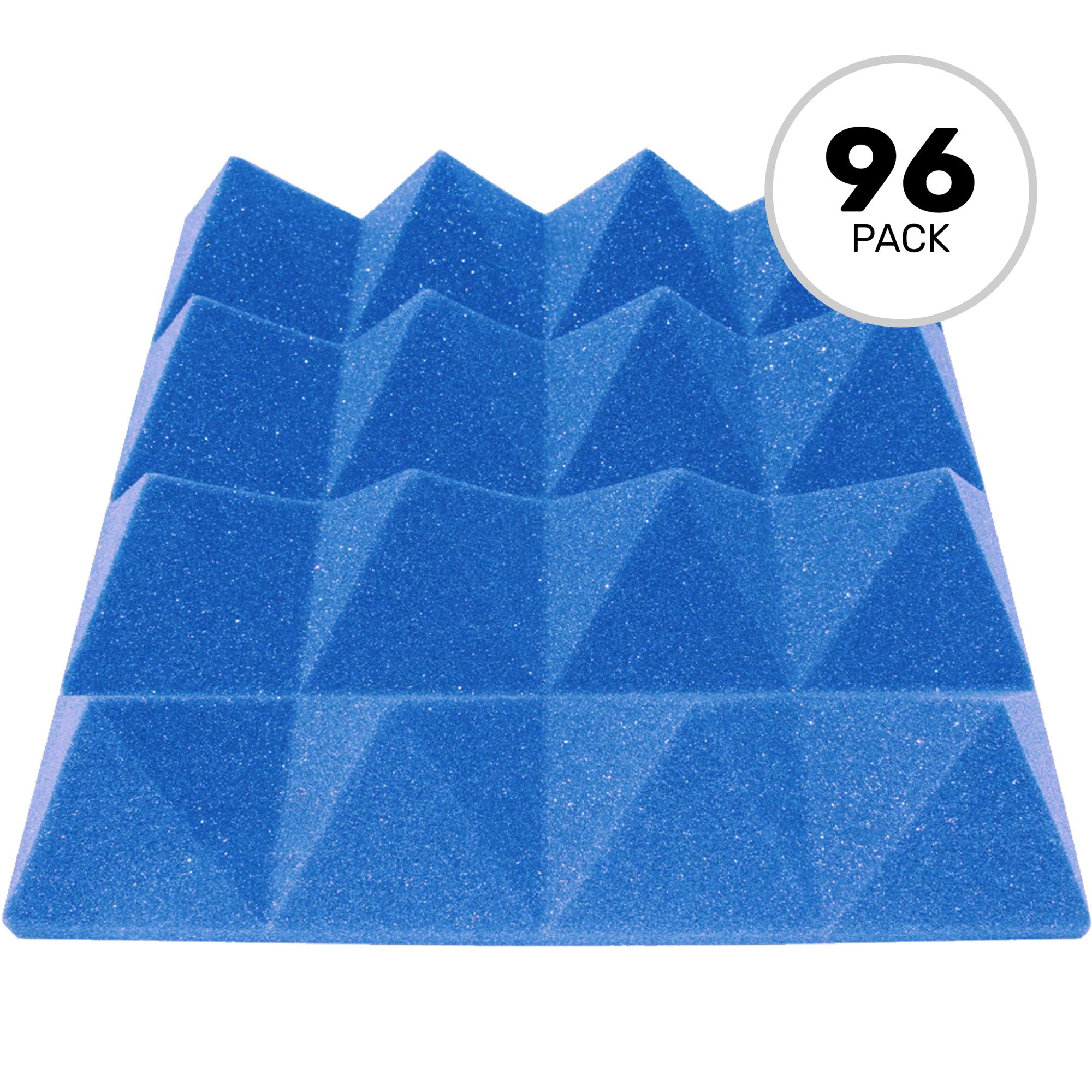 Performance Audio 12" x 12" x 3" Pyramid Acoustic Foam Tile (Blue, 96 Pack)