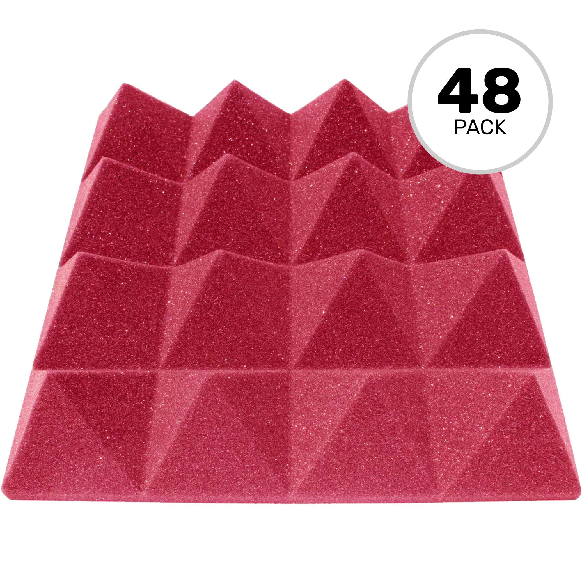 Performance Audio 12" x 12" x 3" Pyramid Acoustic Foam Tile (Burgundy, 48 Pack)
