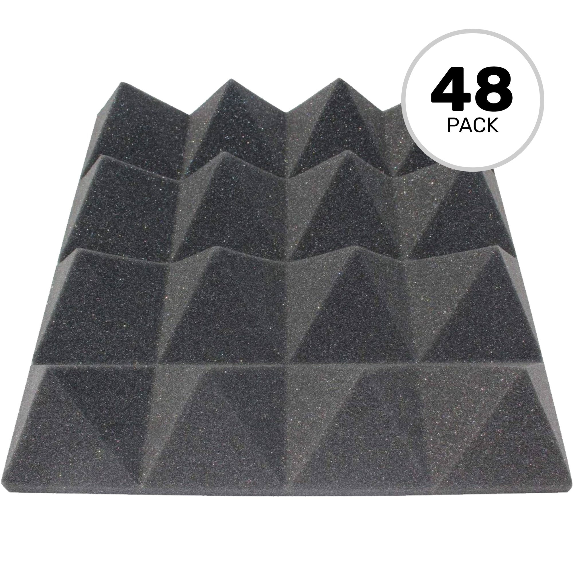 Performance Audio 12" x 12" x 3" Pyramid Acoustic Foam Tile (Charcoal, 48 Pack)