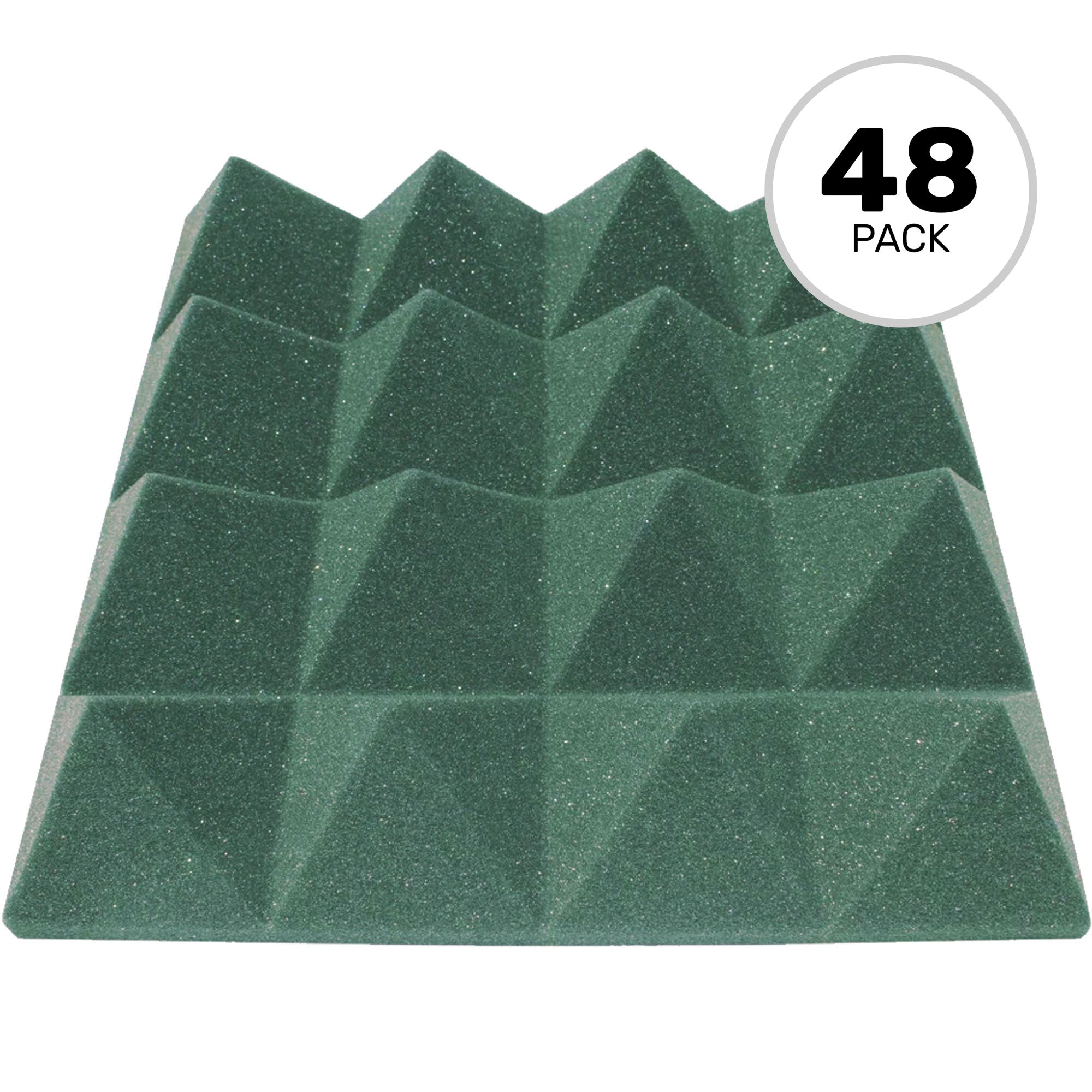 Performance Audio 12" x 12" x 3" Pyramid Acoustic Foam Tile (Forest Green, 48 Pack)