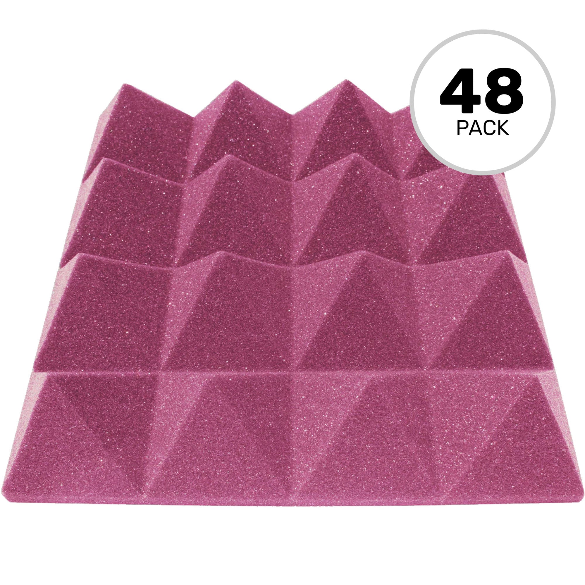 Performance Audio 12" x 12" x 3" Pyramid Acoustic Foam Tile (Plum, 48 Pack)