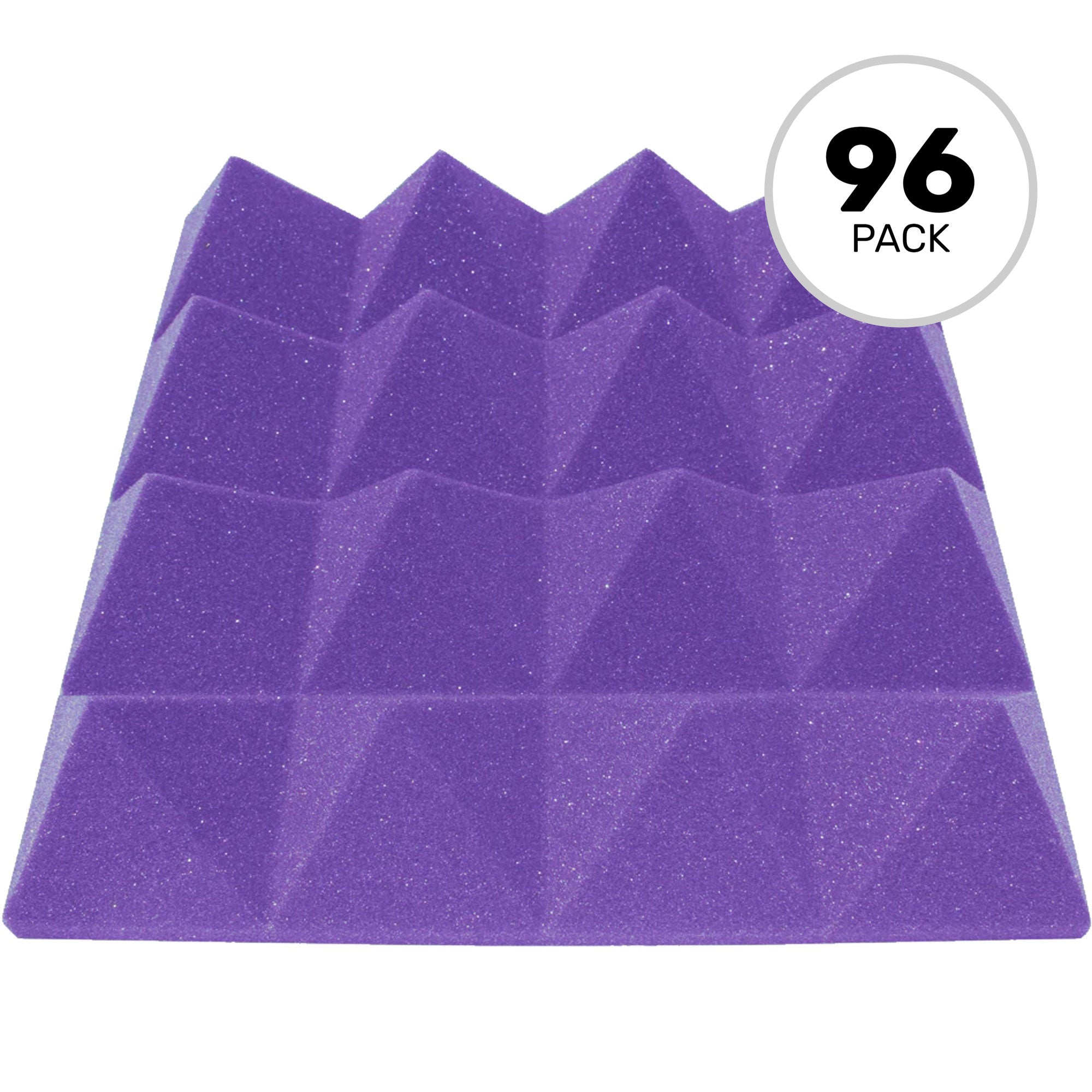 Performance Audio 12" x 12" x 3" Pyramid Acoustic Foam Tile (Purple, 96 Pack)