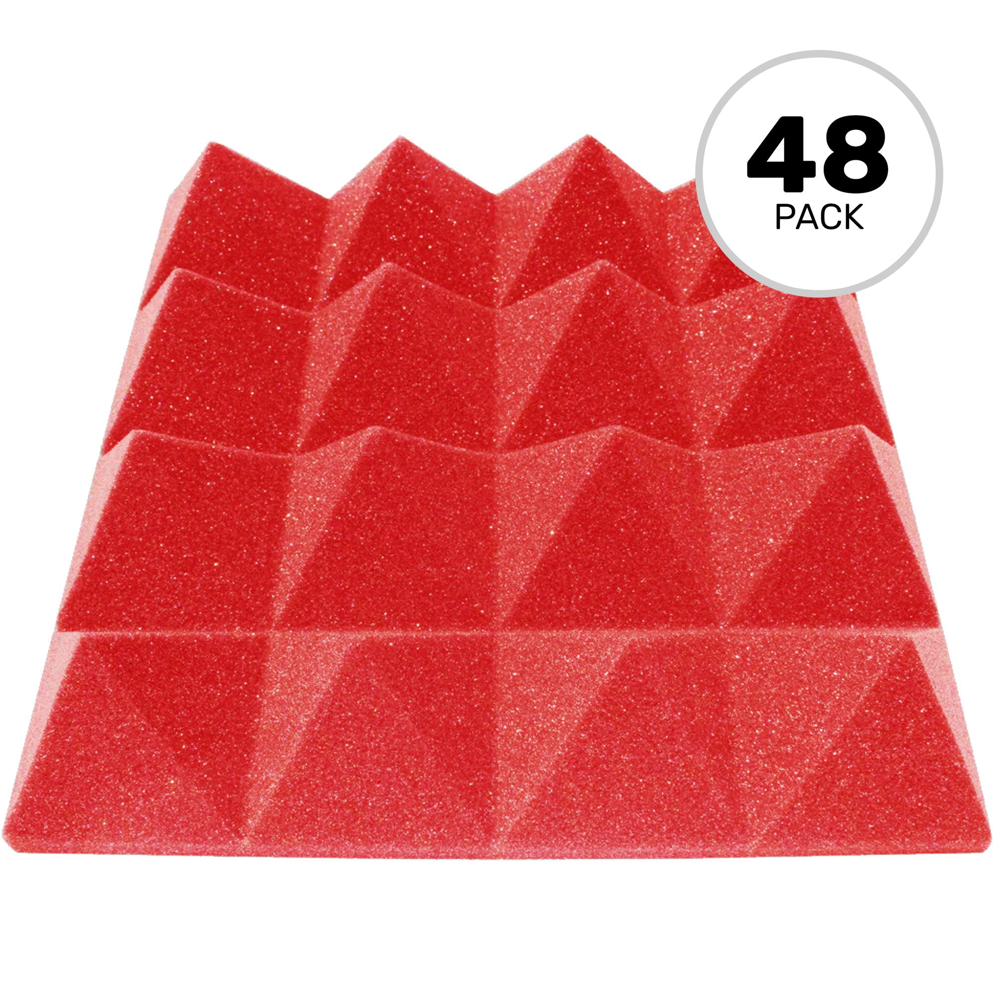 Performance Audio 12" x 12" x 3" Pyramid Acoustic Foam Tile (Red, 48 Pack)