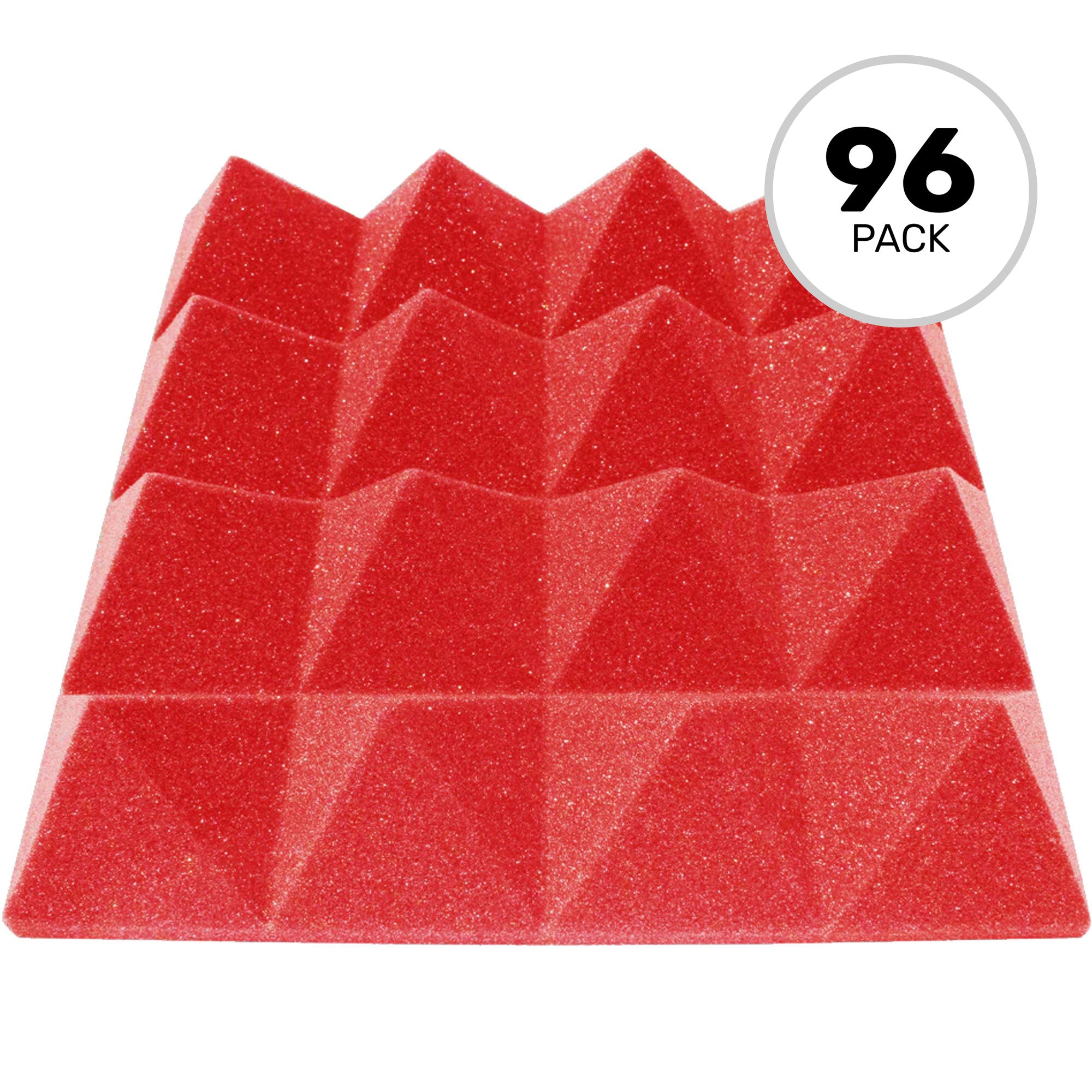 Performance Audio 12" x 12" x 3" Pyramid Acoustic Foam Tile (Red, 96 Pack)