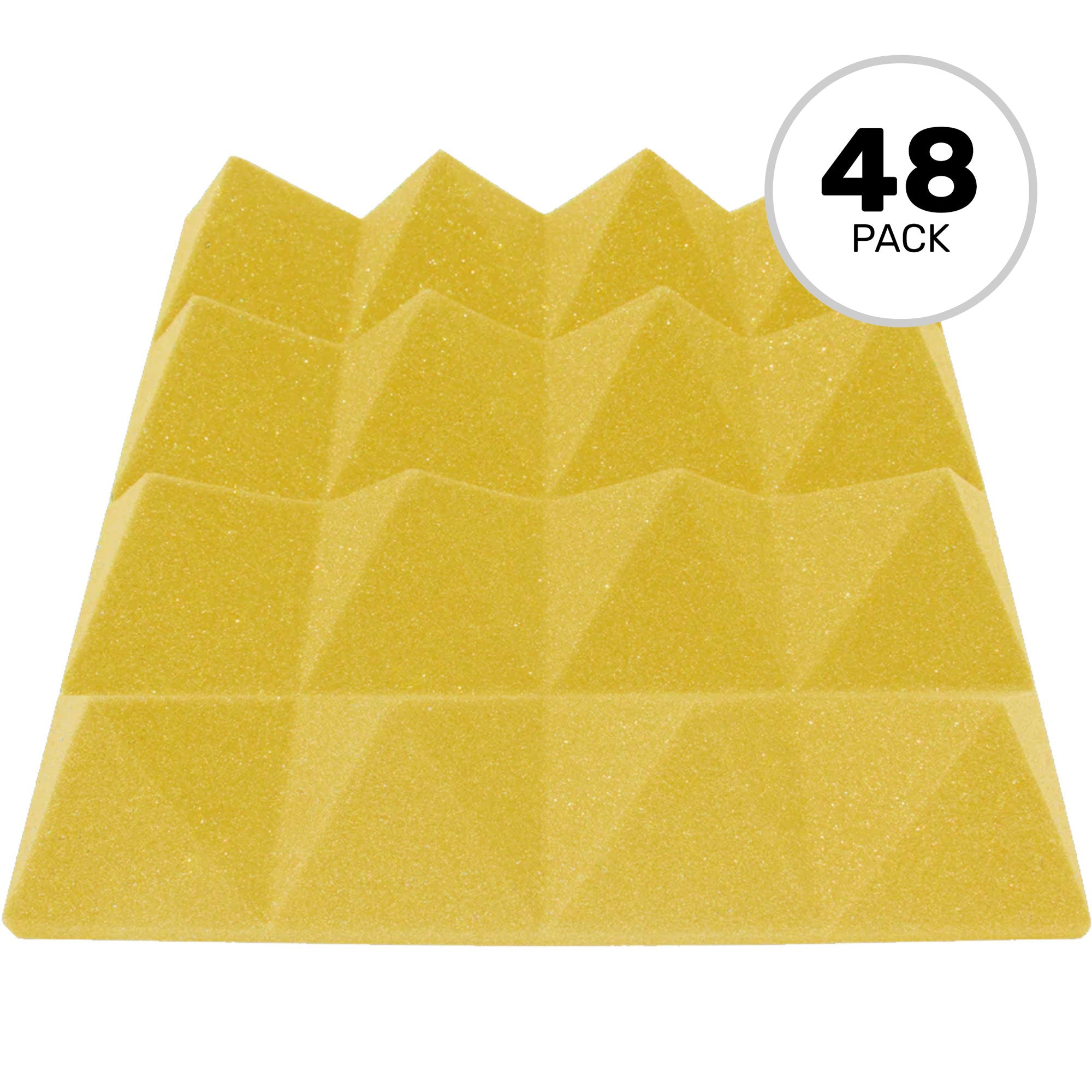 Performance Audio 12" x 12" x 3" Pyramid Acoustic Foam Tile (Yellow, 48 Pack)