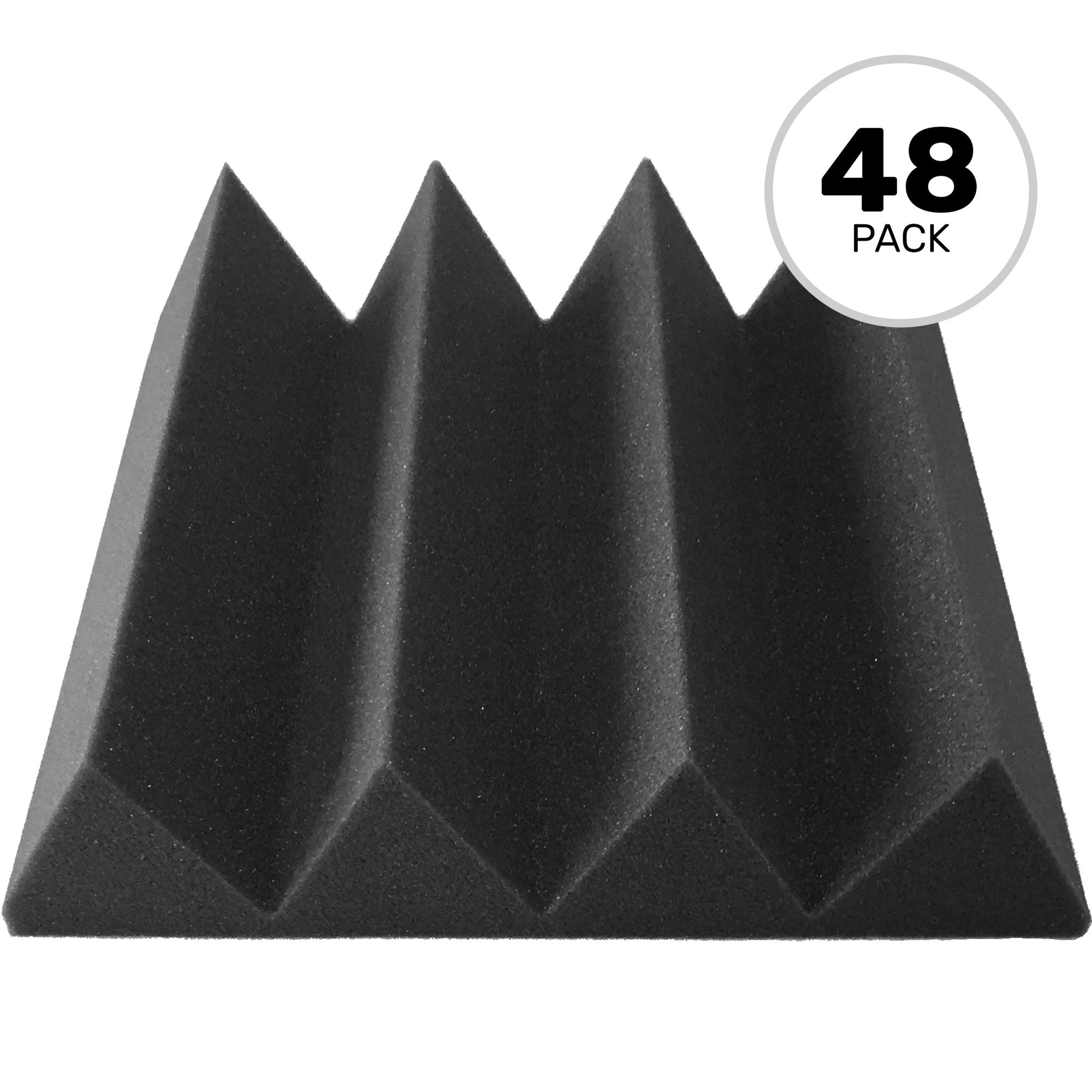 Performance Audio 12" x 12" x 3" Wedge Acoustic Foam Tile (Charcoal, 48 Pack)