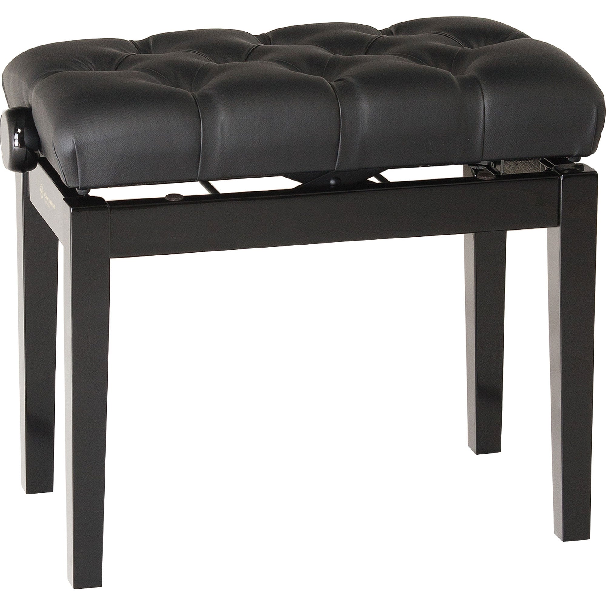 K&M Stands 13980 Piano Bench with Quilted Seat Cushion (Black Glossy, Black Leatherette)