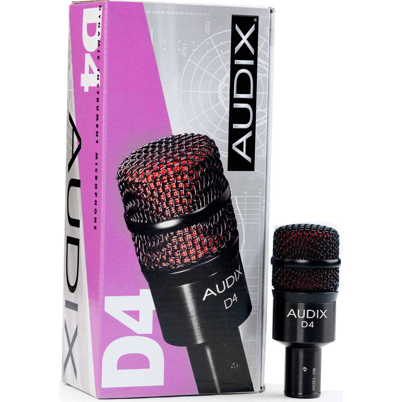 Audix D4 Hypercardioid Dynamic Drum and Instrument Microphone with FREE 20' XLR Cable