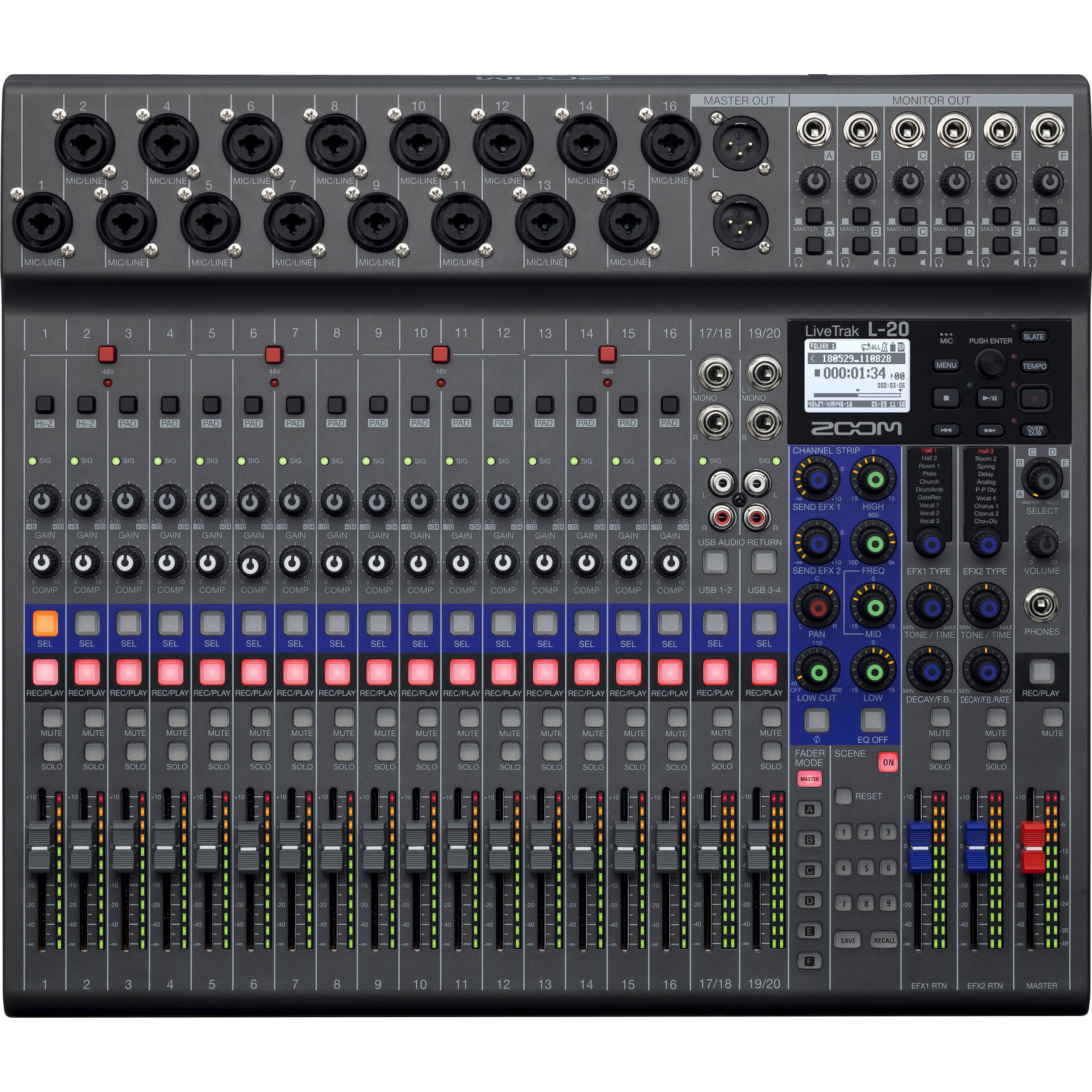 Zoom LiveTrak L-20 20-Channel Digital Mixer and Multitrack Recorder